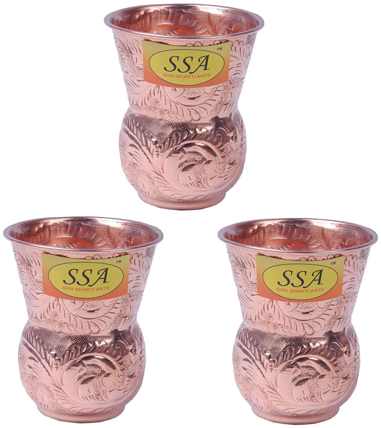 

Shiv Shakti Arts Handmade Pure Copper Designer Matka Glass Set of 3