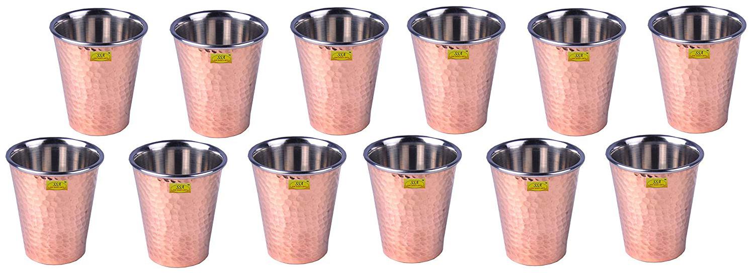 

Shiv Shakti Arts Handmade Steel Copper Hammered Glass With Short Base Set of 12