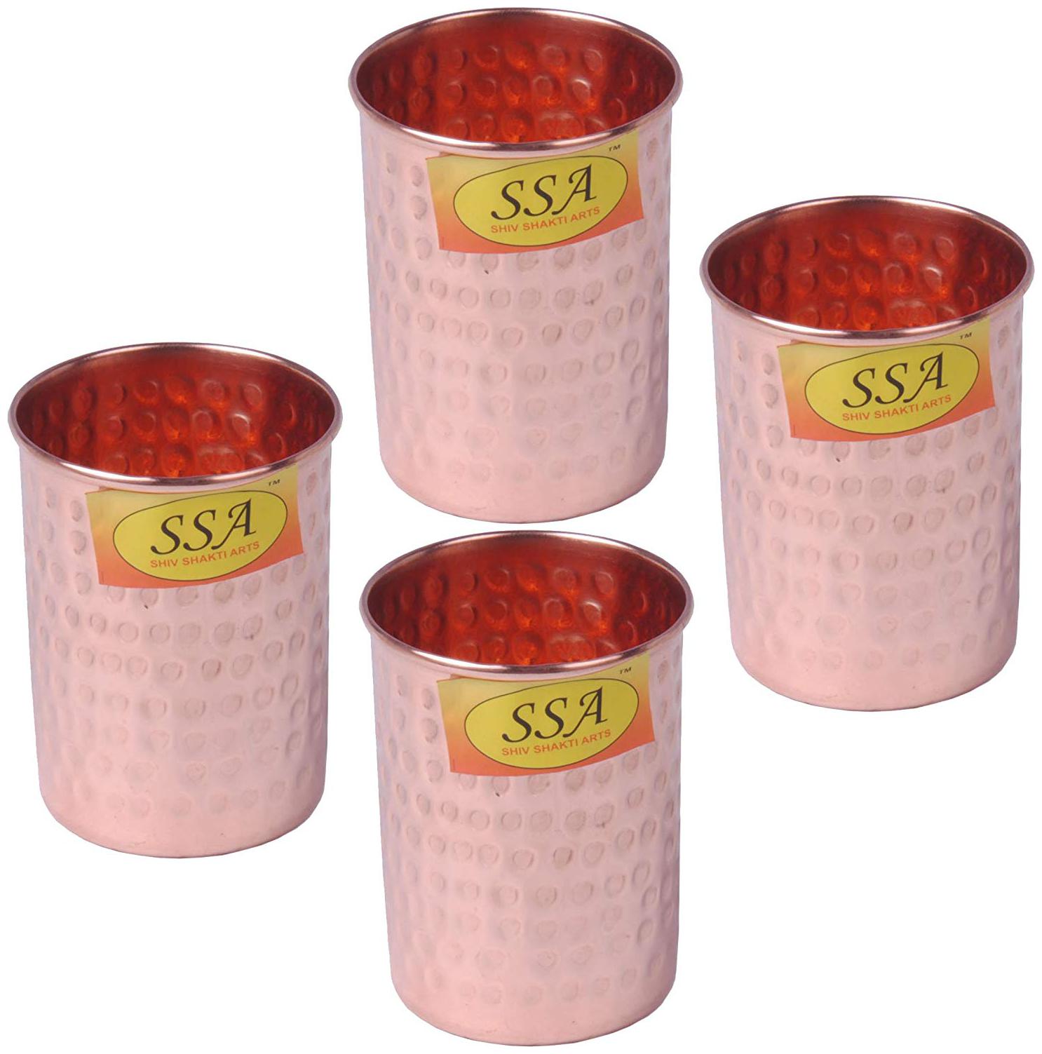 

Shiv Shakti Arts Small Hammered Handmade Pure Copper Glass Set of 4