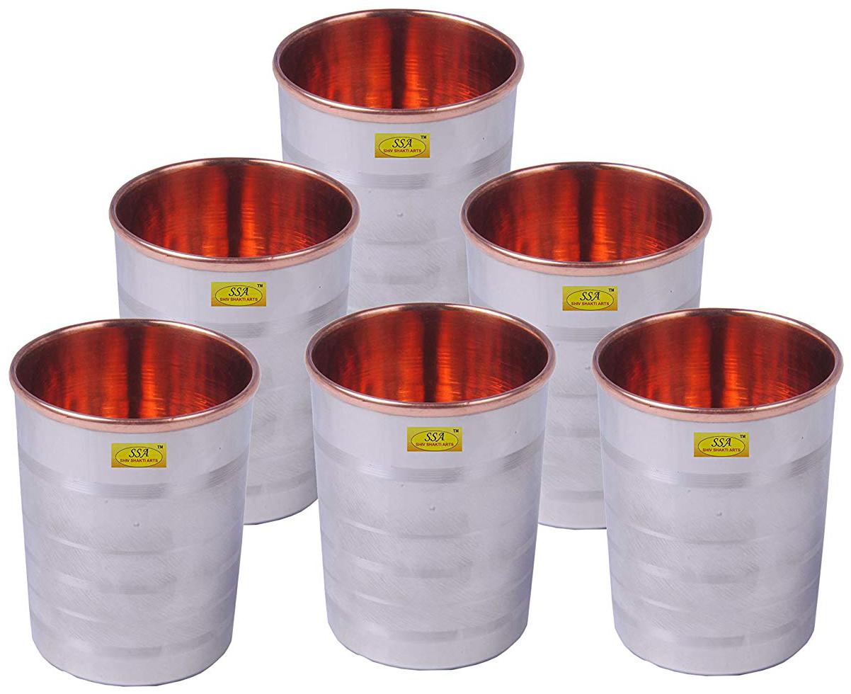 

Shiv Shakti Arts Handmade Pure Steel Copper Luxury Glass Set of 6