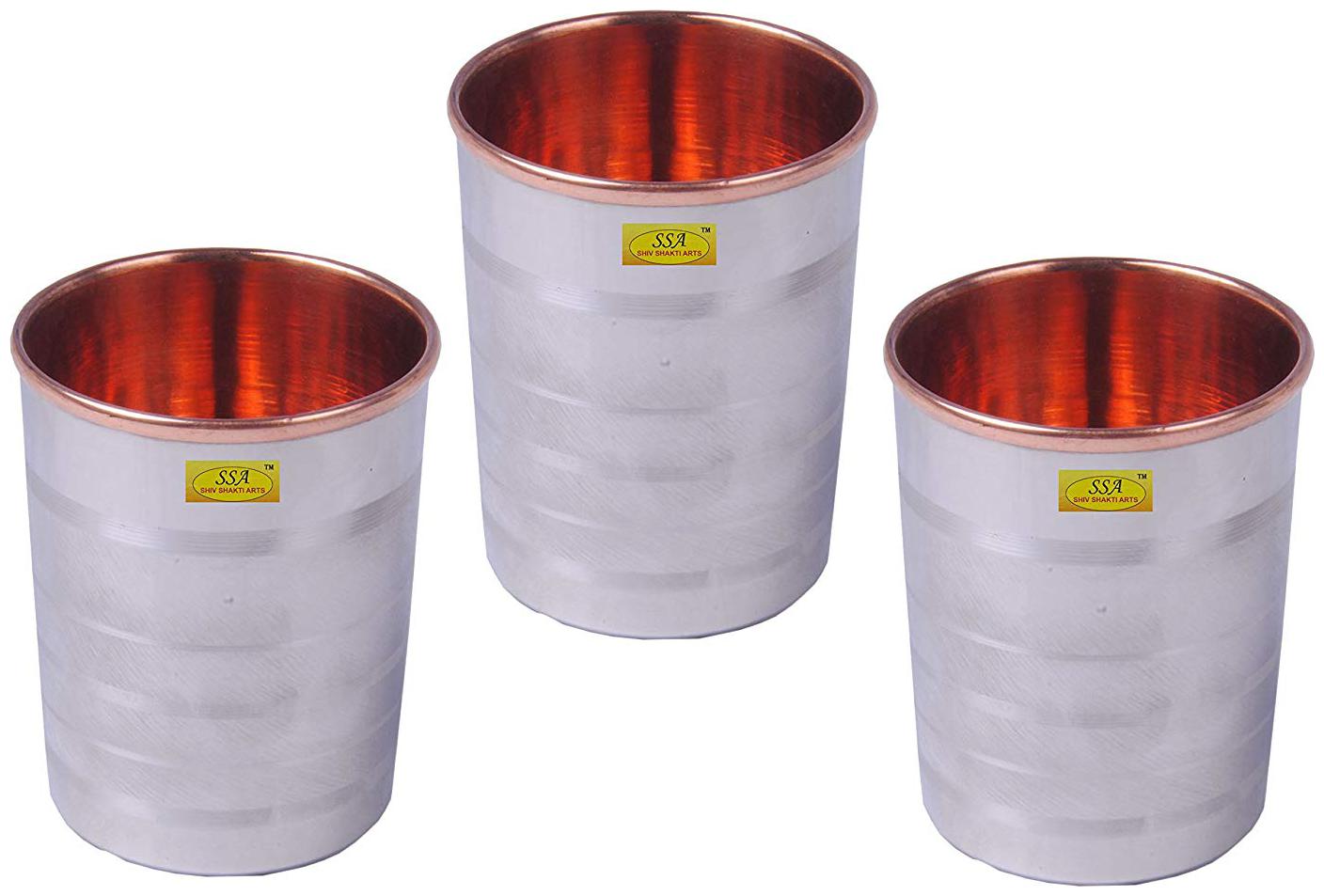 

Shiv Shakti Arts Handmade Pure Steel Copper Luxury Glass Set of 3