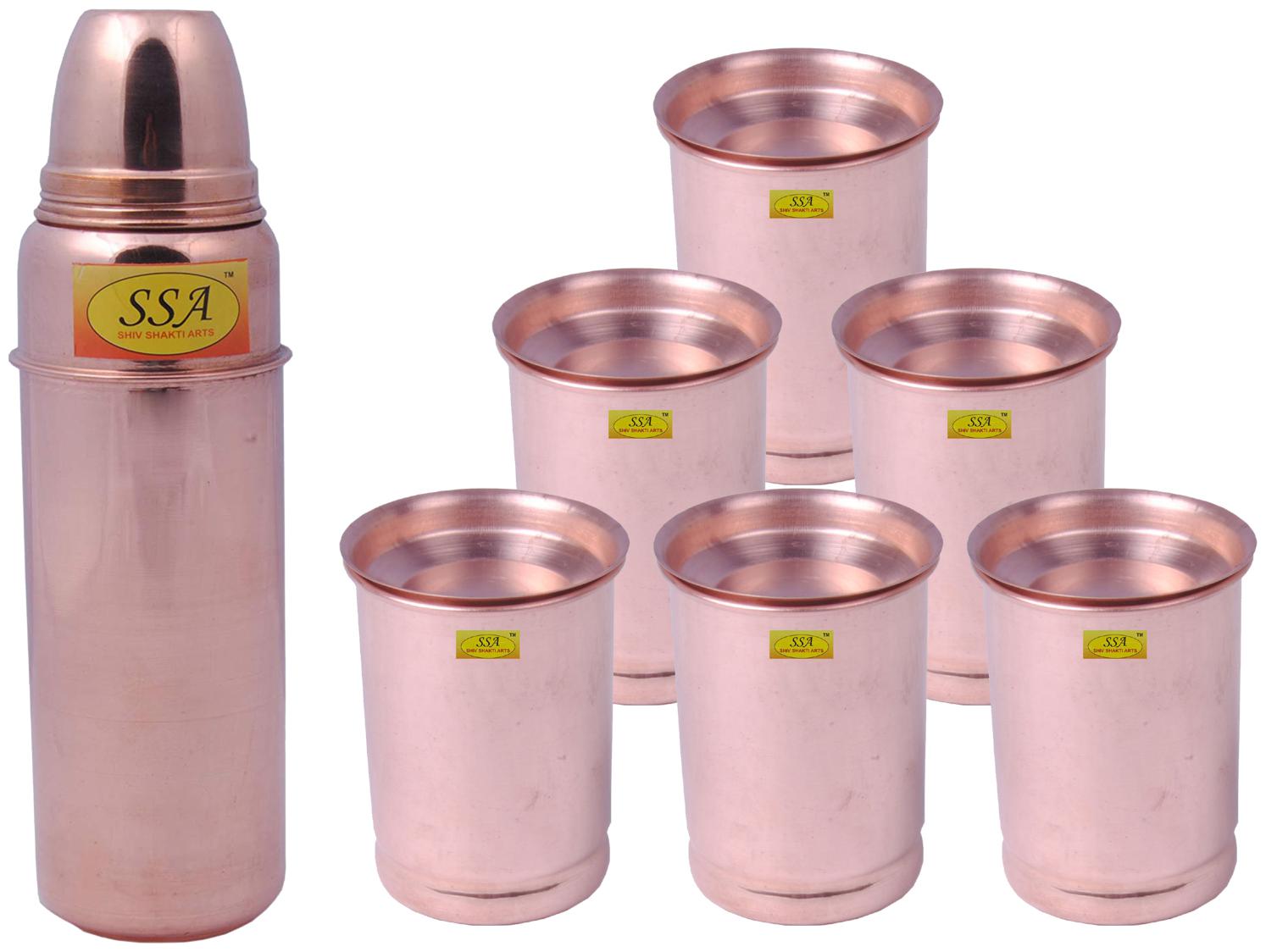 

Shiv Shakti Arts Copper Brown Water Bottle ( 900 ml Set of 7 )