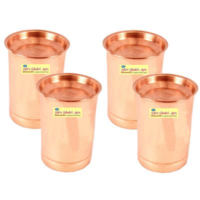 

SHIV SHAKTI ARTS Handmade Pure Copper Plane Glass With Lid Set Of 4