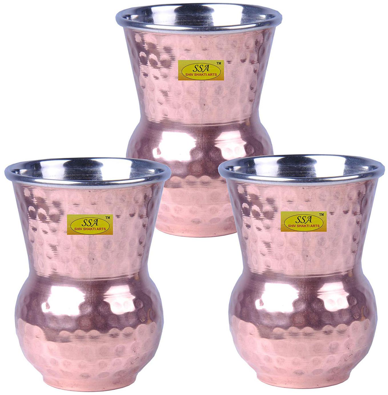 

Shiv Shakti Arts Handmade Steel Copper Hammered Matka Glass Set of 3