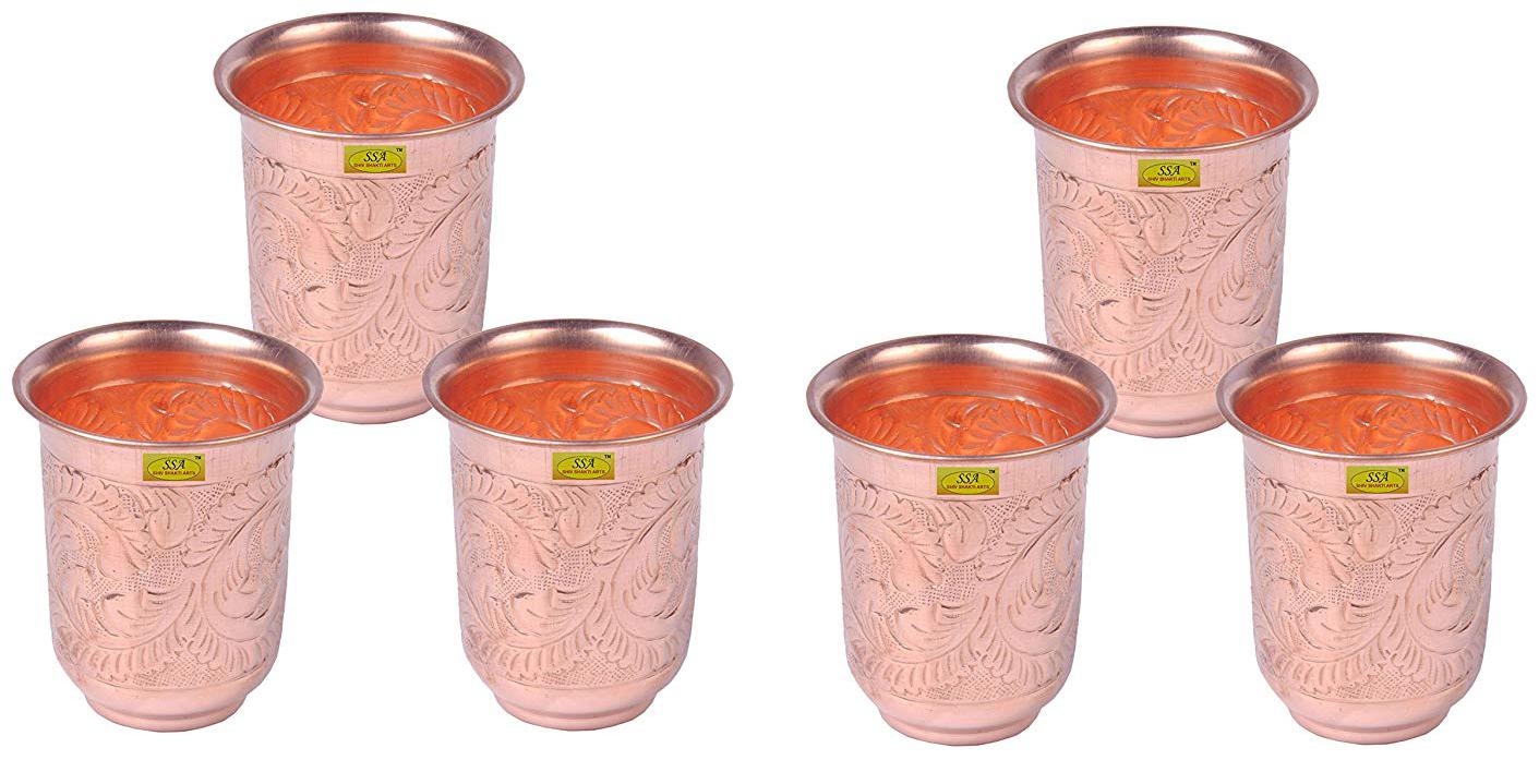 

Shiv Shakti Arts Handmade Pure Copper Vintage Look Glass Set of 6