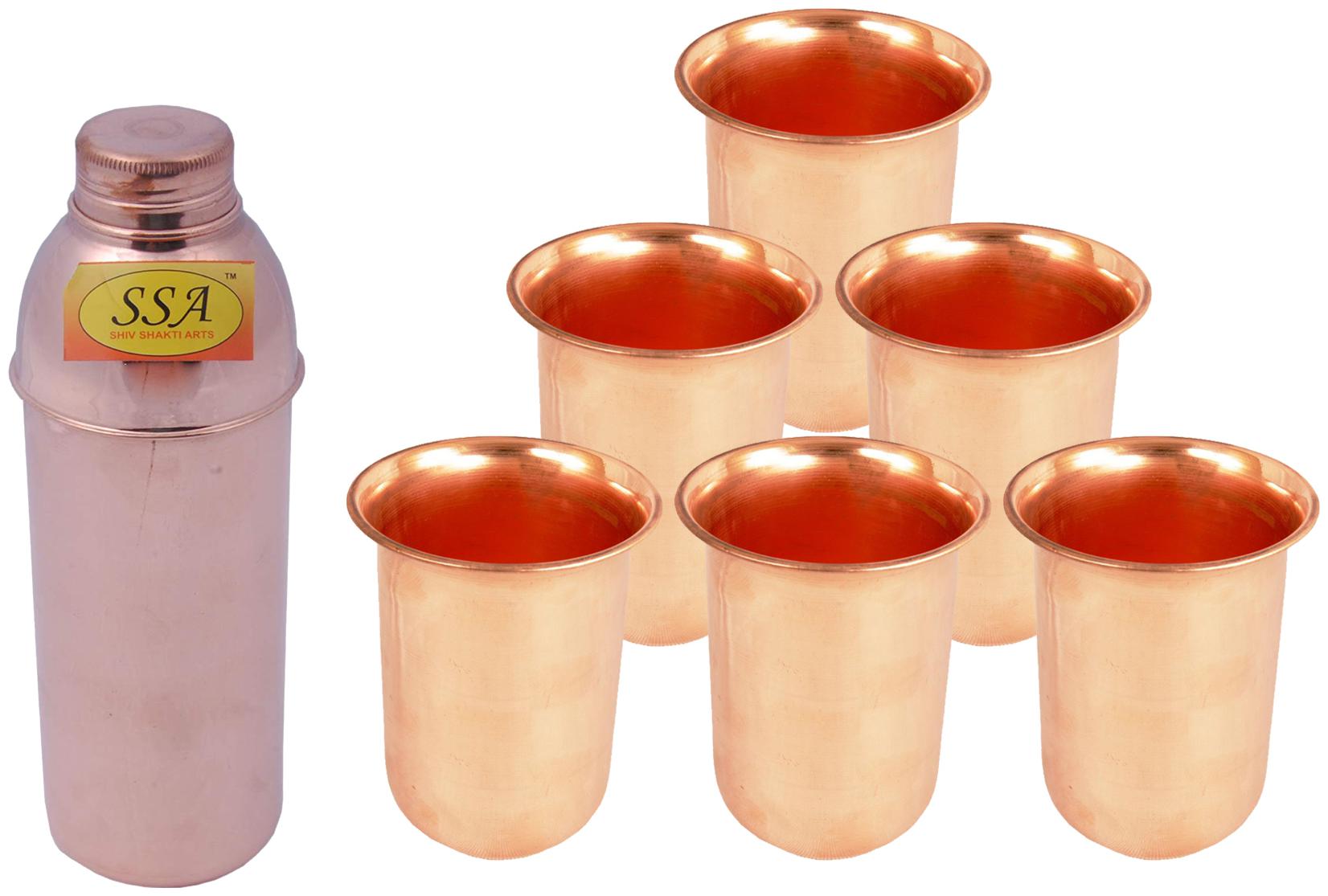 

Shiv Shakti Arts Copper Brown Water Bottle ( 900 ml Set of 7 )