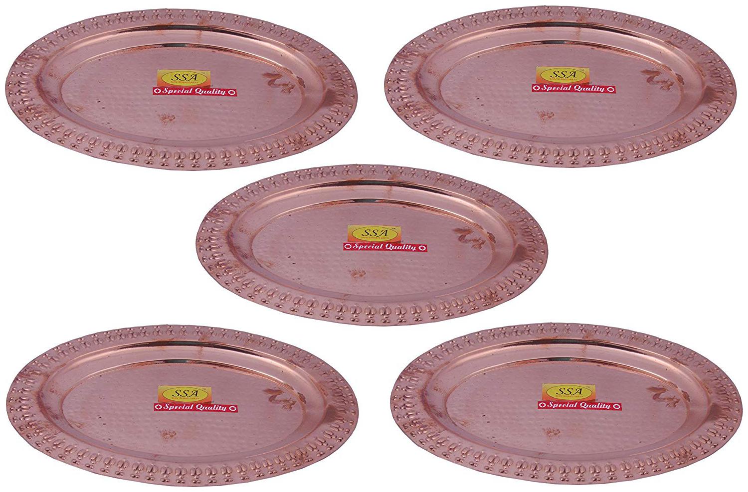 

Shiv Shakti Arts Set Of 5 13 X 9 5 Pure Copper Tray Oval Shaped Hammered Designed Plate For Home Restaurant Hotel Tableware Giftware Item