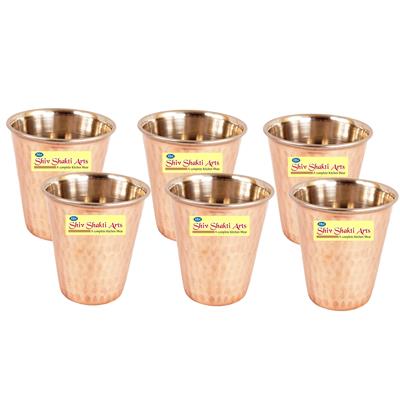 

SHIV SHAKTI ARTS Handmade Steel Copper Hammered Small Base Glass Set of 6