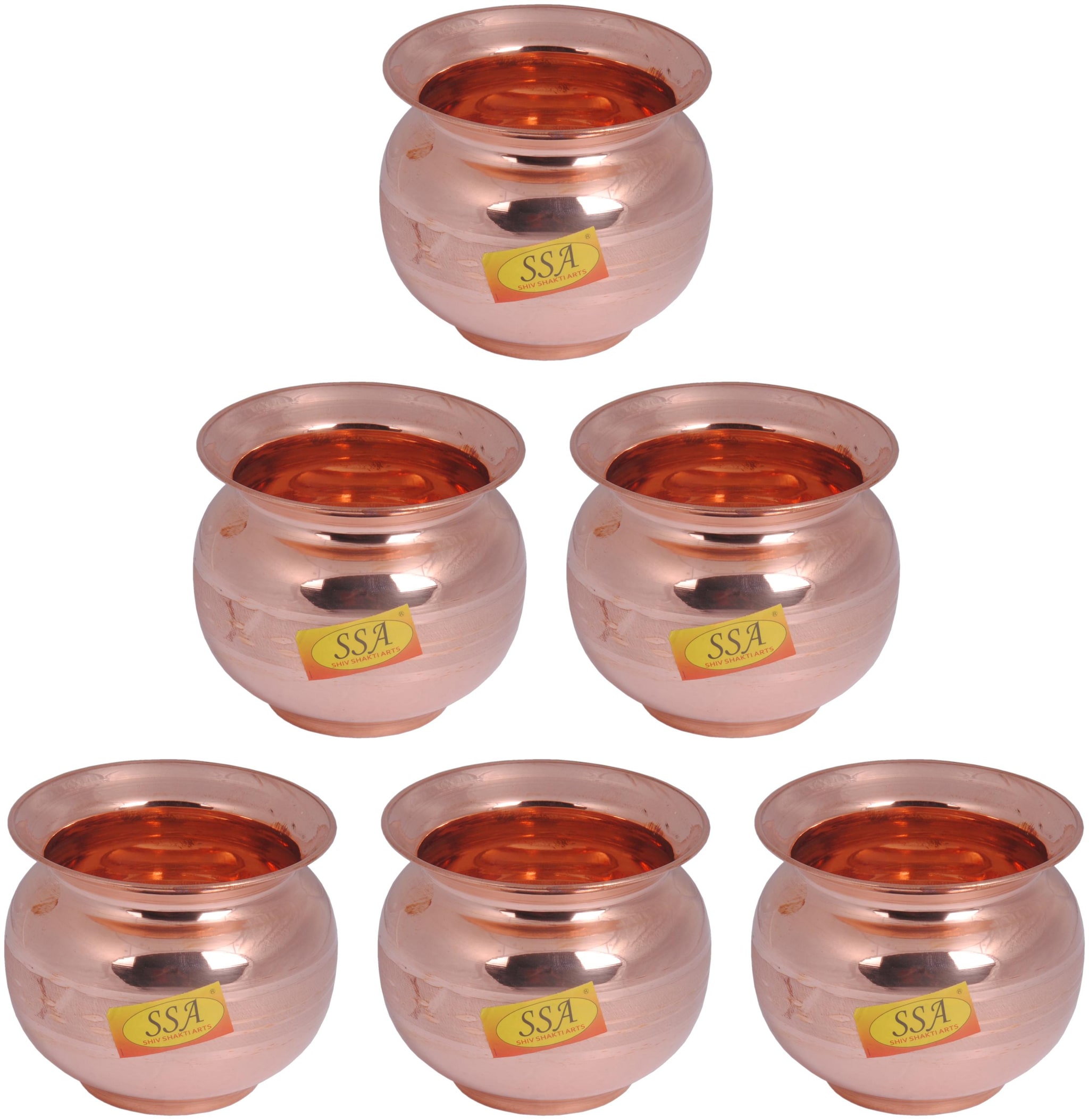 

SHIV SHAKTI ARTS Handmade Pure Copper Kalash Lota Silver Touch Design Volume 500 ml Each For diwali Pooja Festival-Home Decoration Set Of 6