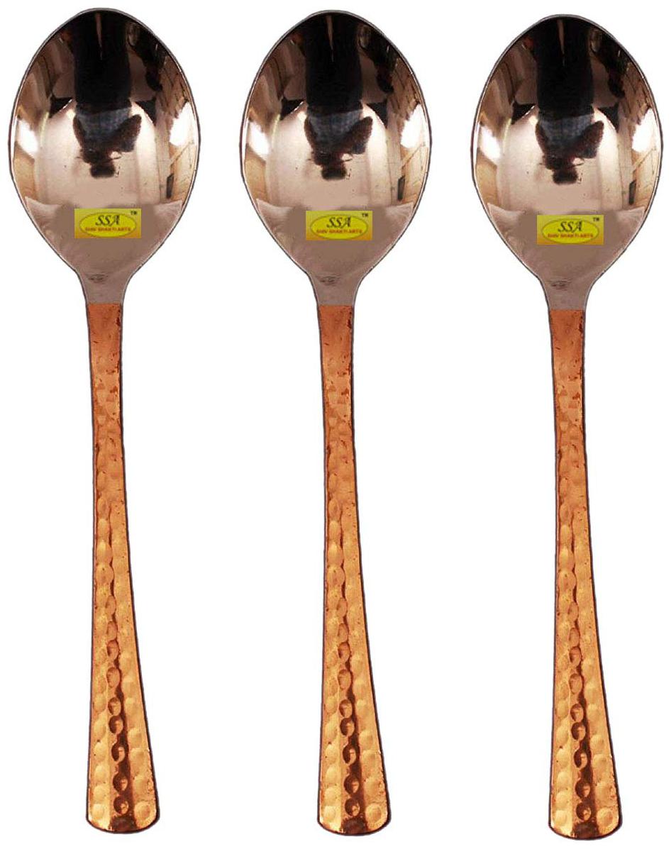 

Shiv Shakti Arts Handmade Pure Steel Copper Spoon Dessert Spoon Dining Spoon Hammered Designed Homeware Hotelware Set Of 3