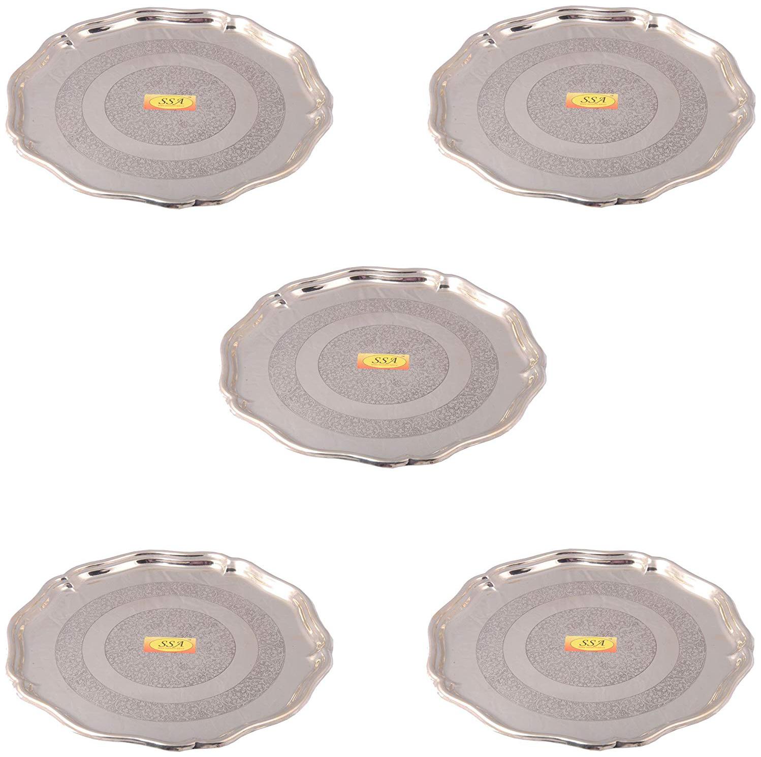 

Shiv Shakti Arts Handmade Pure Set Of 5 Brass Thali Plate Diameter 12 5 inch Homeware Hotelware Kitchenware Dinnerware
