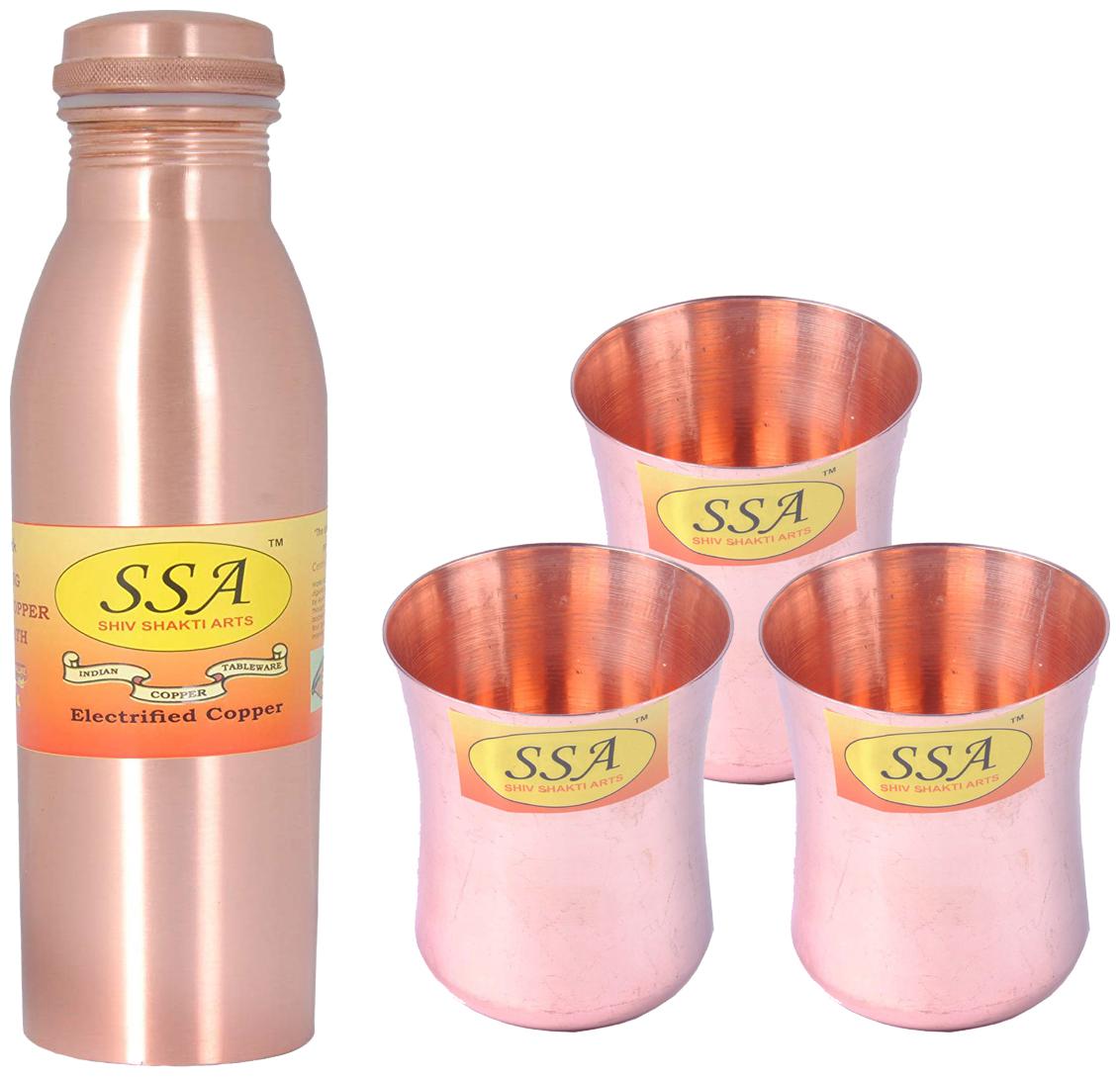 

Shiv Shakti Arts Copper Brown Water Bottle ( 1000 ml Set of 4 )