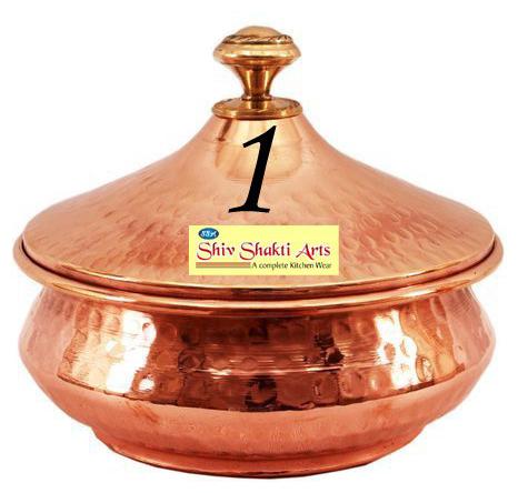 

Shiv Shakti Arts Handmade steel copper Mughlai design handi no 1 with lid for gifting and serving purpose