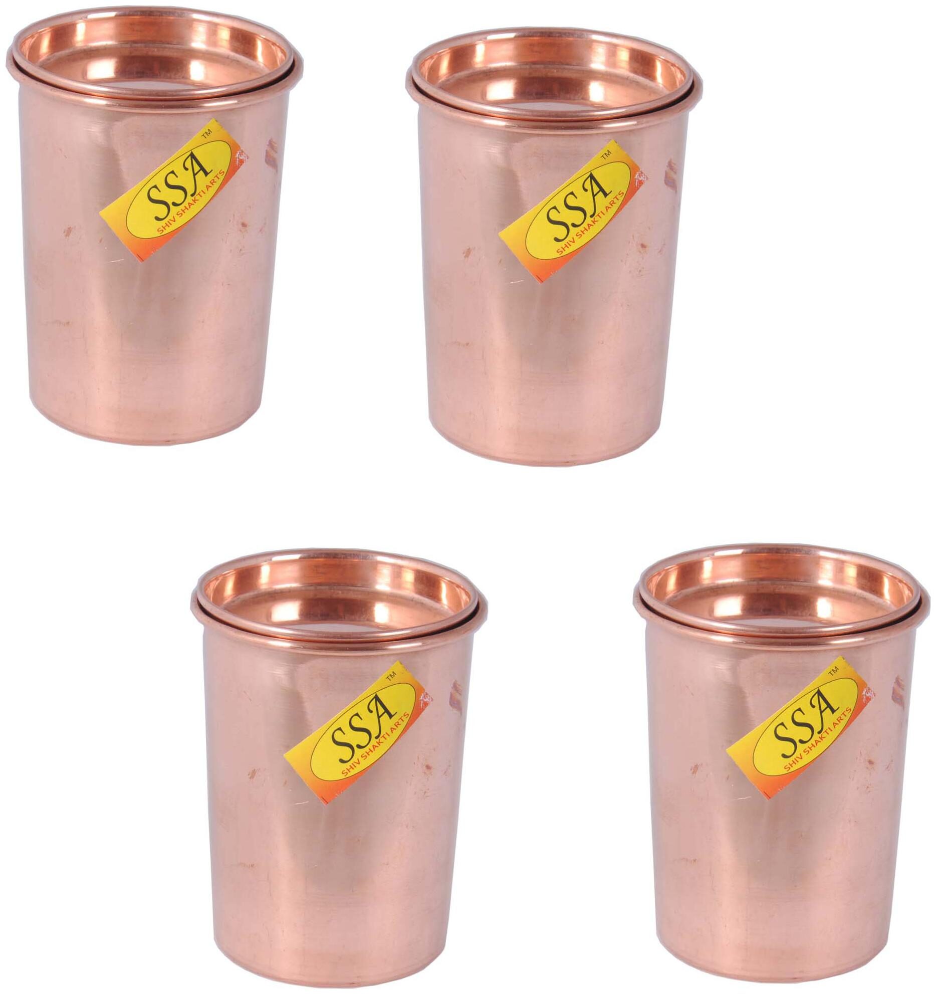

Shiv Shakti Arts Handmade Pure Copper Plane Glass with Lid Copper Plane Design Tumbler Capacity-300 ml Each Set of 4