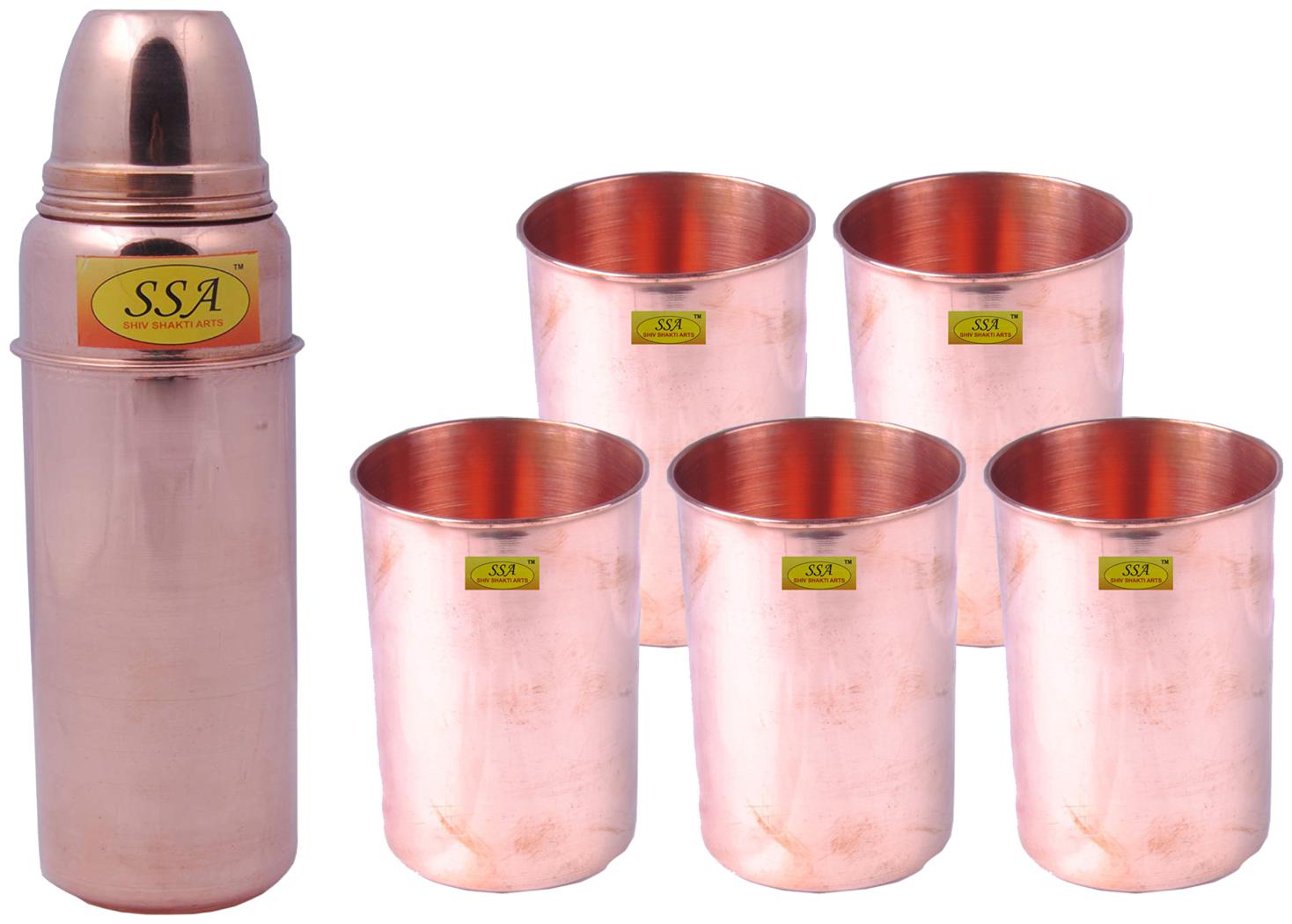 

Shiv Shakti Arts Copper Brown Water Bottle ( 750 ml Set of 6 )