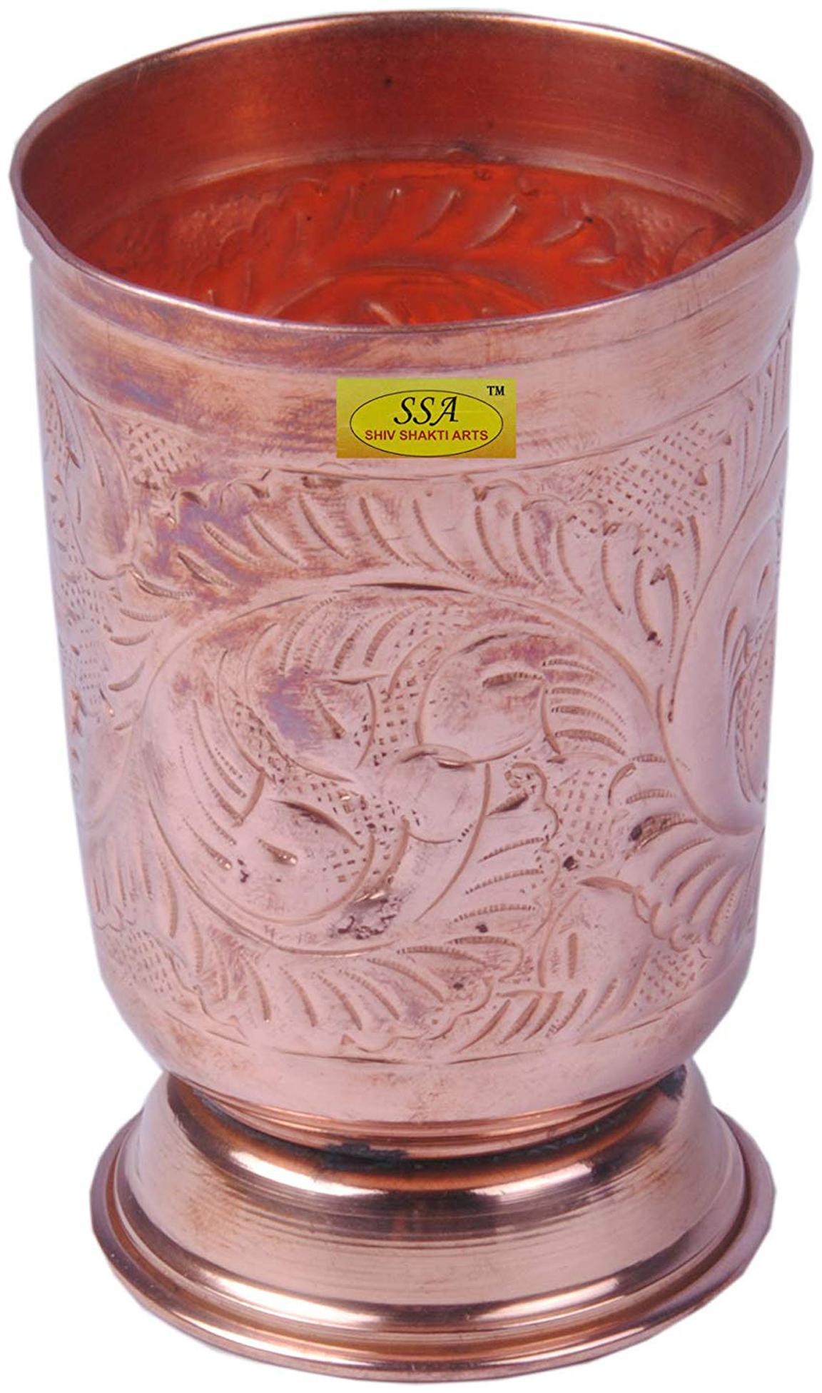 

Shiv Shakti Arts Handmade Designer Best Quality Pure Copper Glass Cup Capacity 350 ml for Kitchen Home Ware for Good Health Benefits yoga Ayurveda