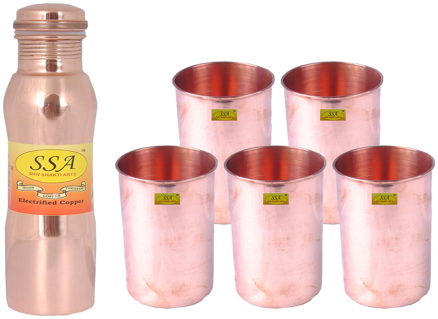 

Shiv Shakti Arts Copper Brown Water Bottle ( 1000 ml Set of 6 )