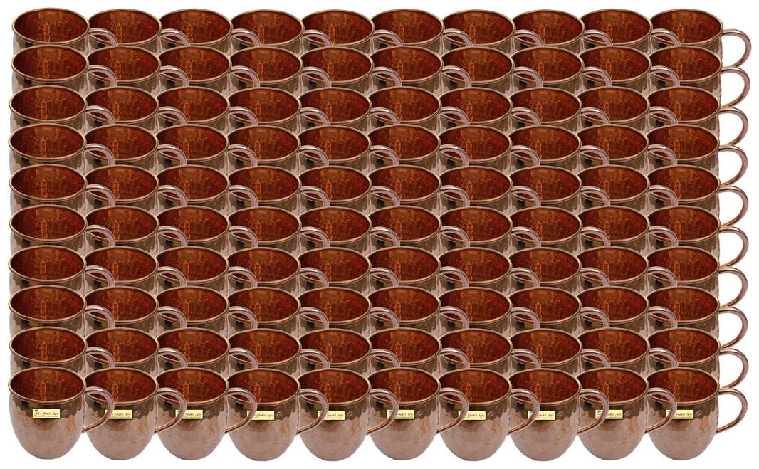 

SHIV SHAKTI ARTS Handmade Copper Hammered Mug with Copper Handle Set of 100