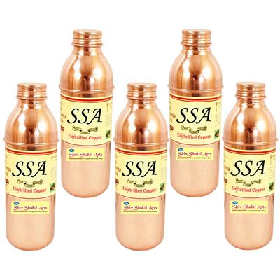 

SHIV SHAKTI ARTS Handmade Copper Bisleri Bottle No 2 Set of 5