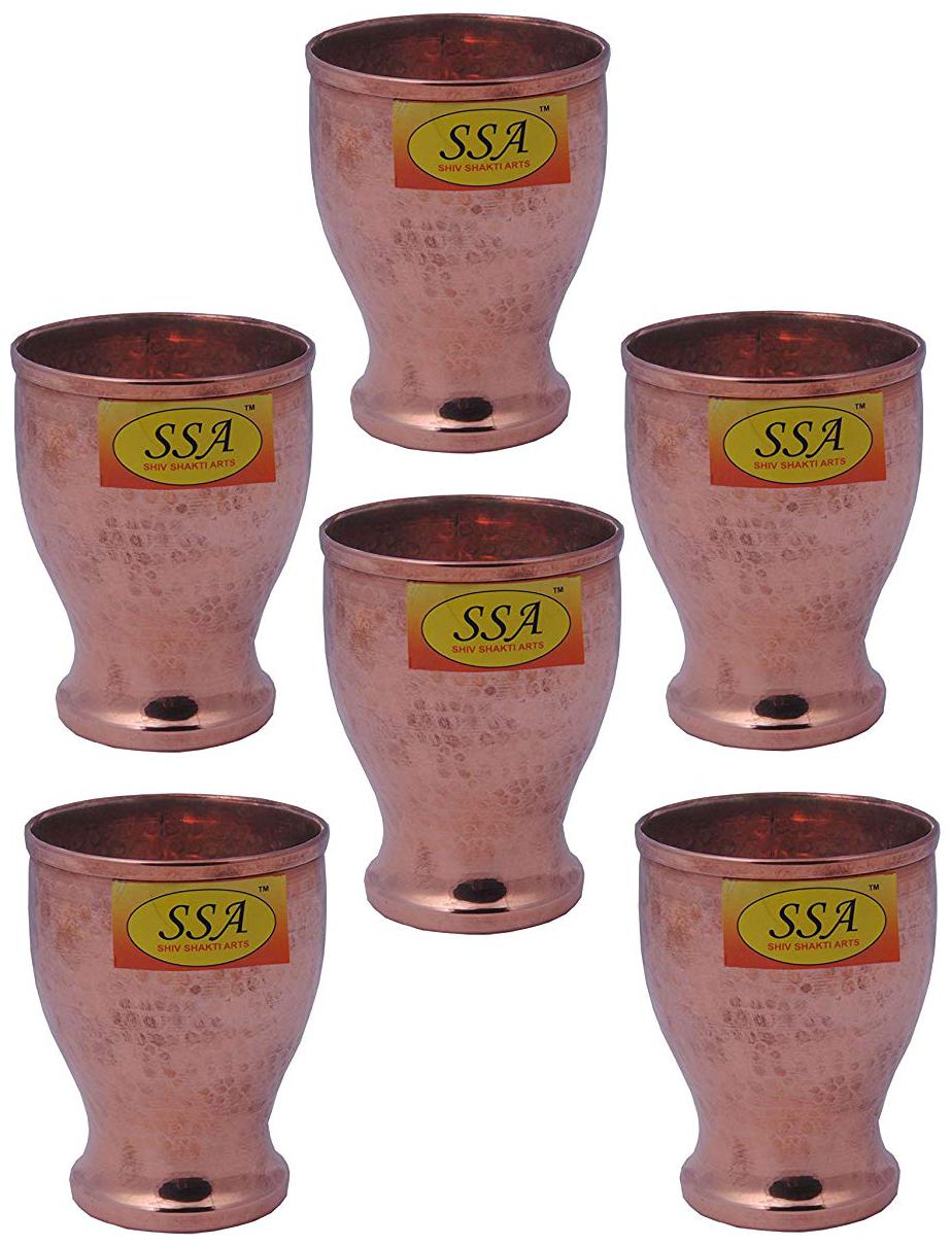 

Shiv Shakti Arts Handmade Pure Copper Hammered Glass With Wide Mouth Set of 6
