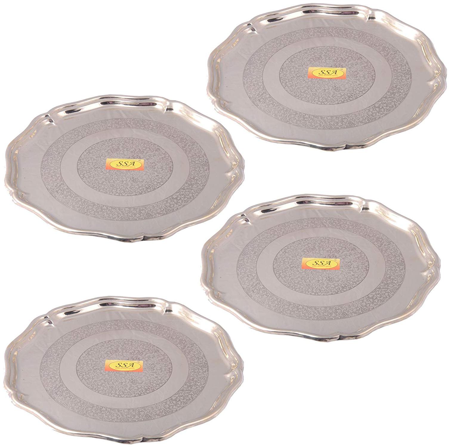 

Shiv Shakti Arts Handmade Pure Set Of 4 Brass Thali Plate Diameter 12 5 inch Homeware Hotelware Kitchenware Dinnerware