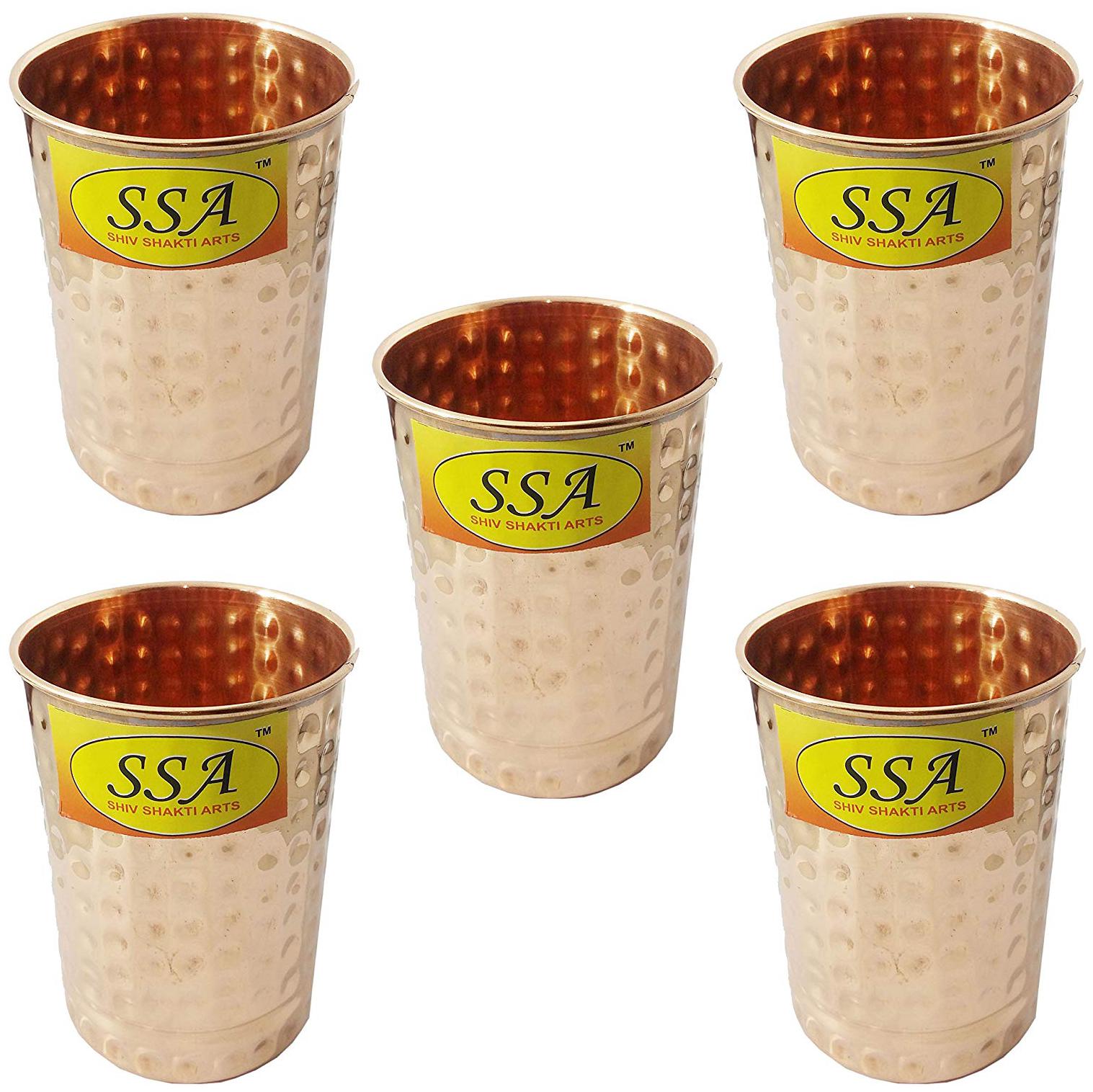 

Shiv Shakti Arts Handmade Pure Copper Hammered Glass Set of 5