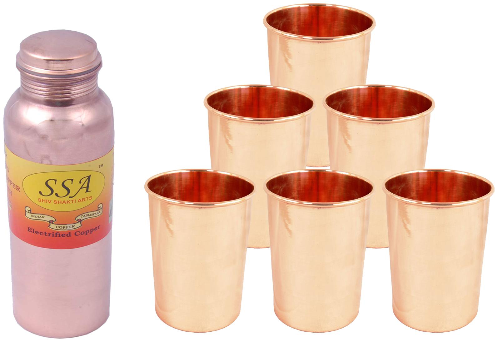 

Shiv Shakti Arts Copper Brown Water Bottle ( 500 ml Set of 7 )