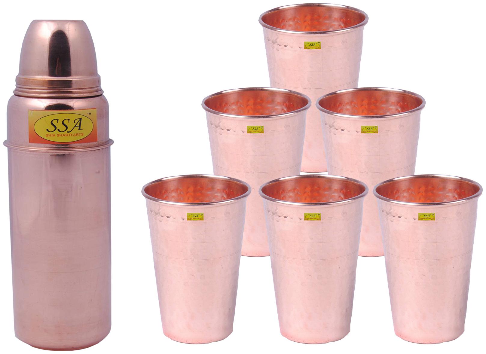 

Shiv Shakti Arts Copper Brown Water Bottle ( 750 ml Set of 7 )