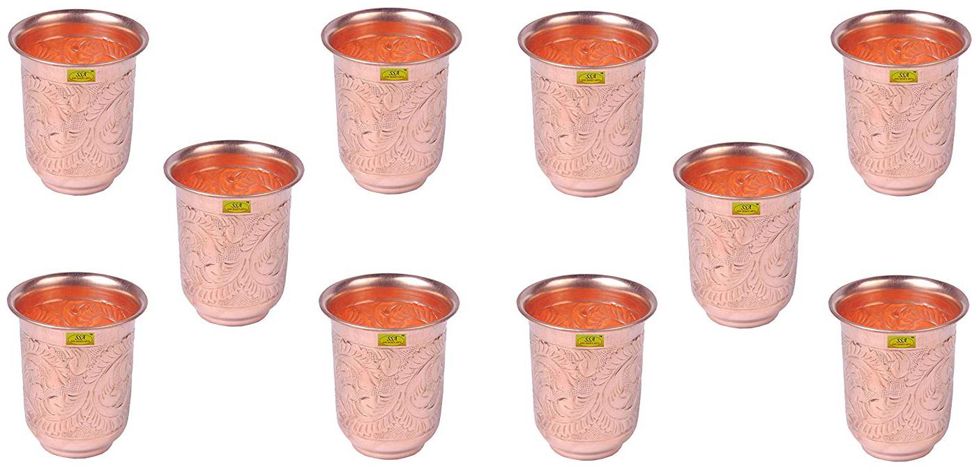 

Shiv Shakti Arts Handmade Pure Copper Vintage Look Glass Set of 10