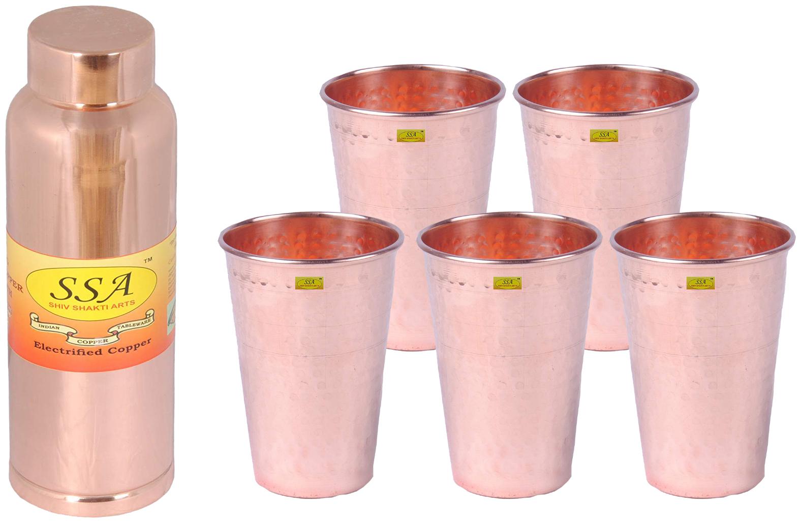 

Shiv Shakti Arts Copper Brown Water Bottle ( 1000 ml Set of 6 )