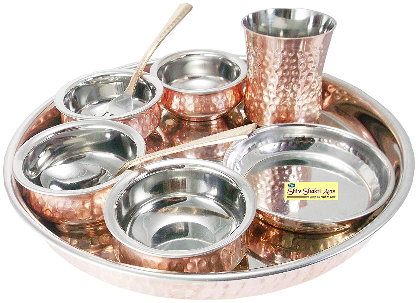 

Shiv Shakti Arts Stainless Steel and Copper Traditional Kitchen Dinner (Brown 12 IN) -Set of 9 pieces