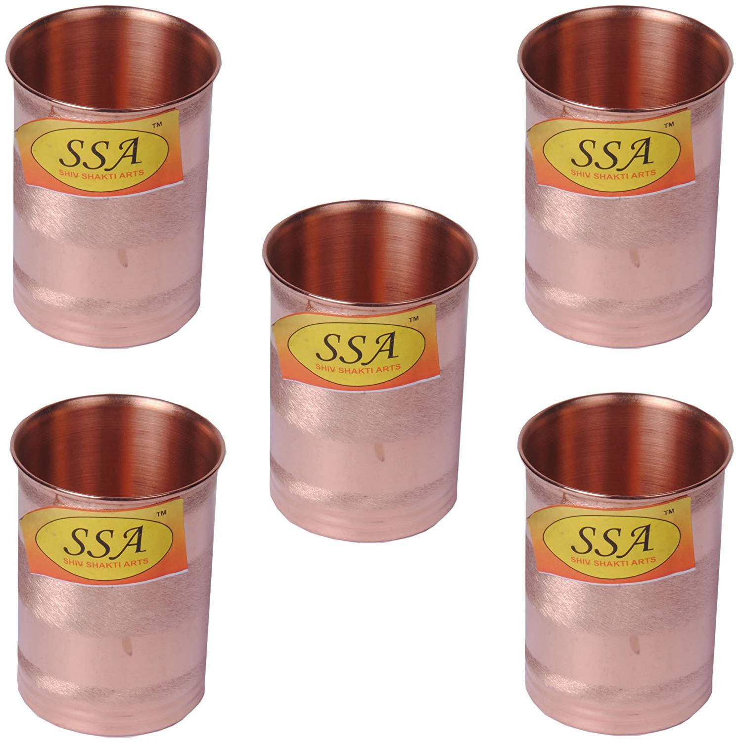 

Shiv Shakti Arts Handmade Pure Copper Small Silver Touch Glass Set of 5