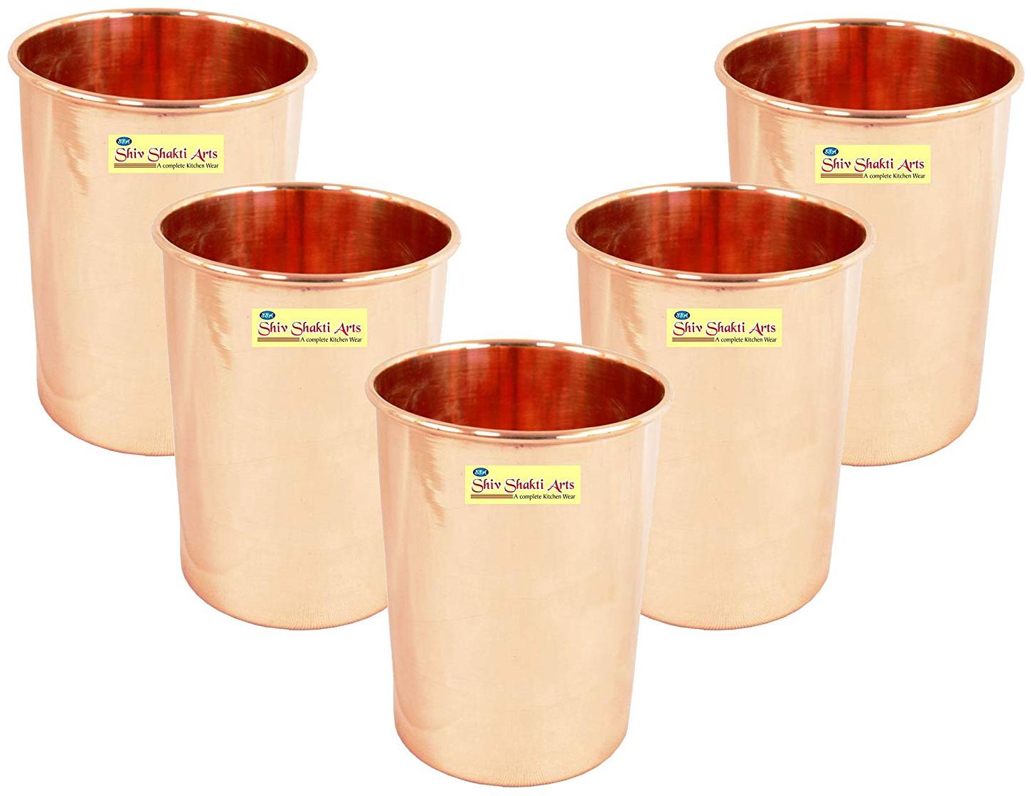 

Shiv Shakti Arts Handmade Pure Copper Plain Glass Set of 5