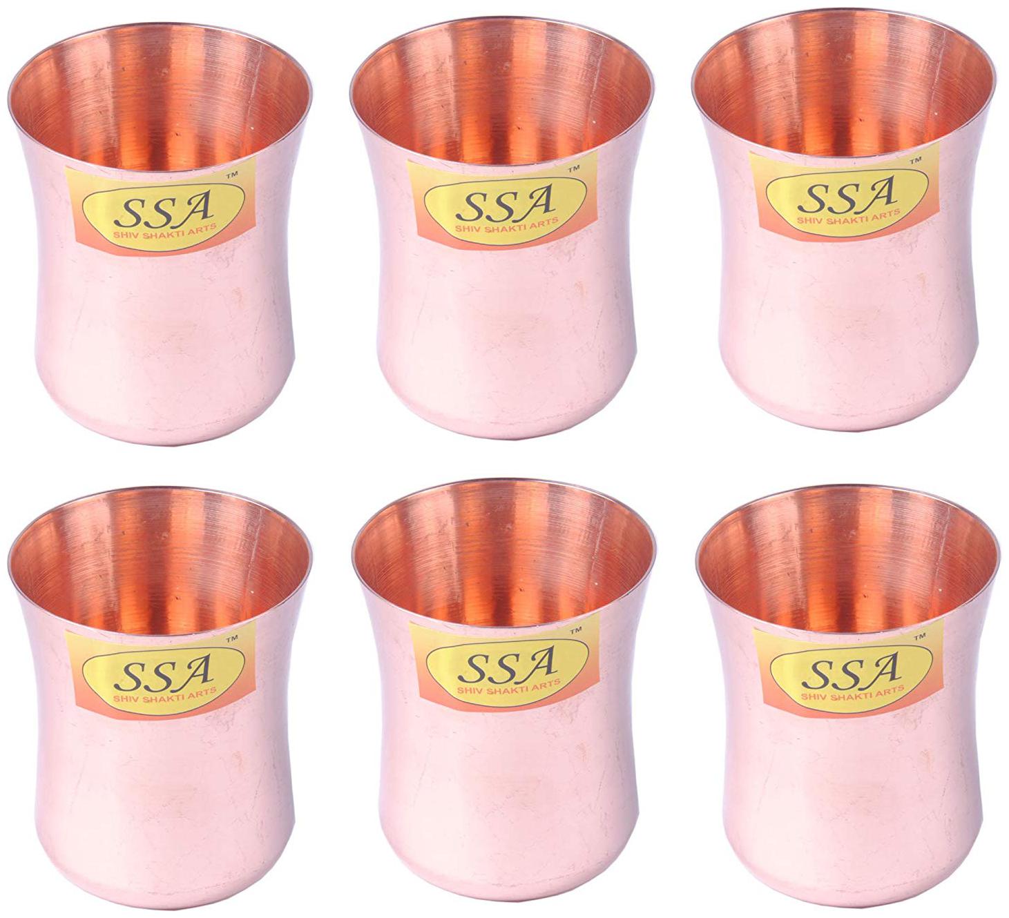 

Shiv Shakti Arts Handmade Pure Set Of 6 Copper Glass Plane and Curved Shape Volume 300 ml