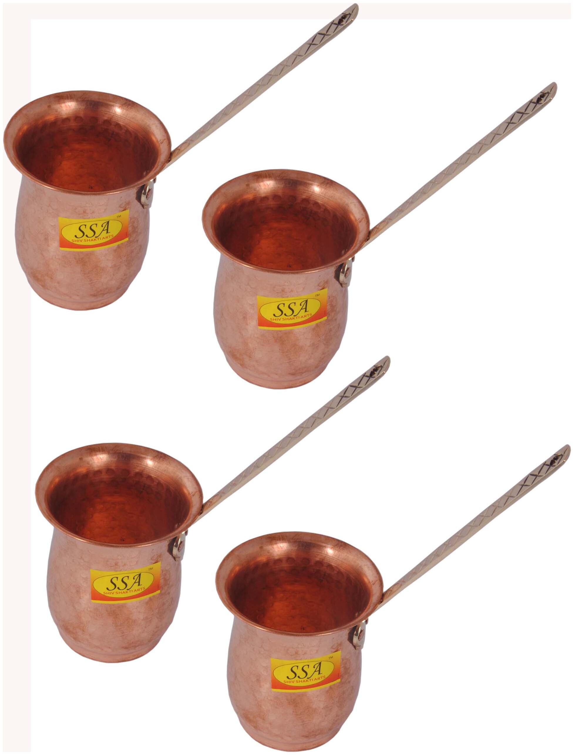 

Shiv Shakti Arts Handmade Pure Copper Glass with Brass Handel Hammered Design Tumbler Capacity-300 ml Each Set of 4