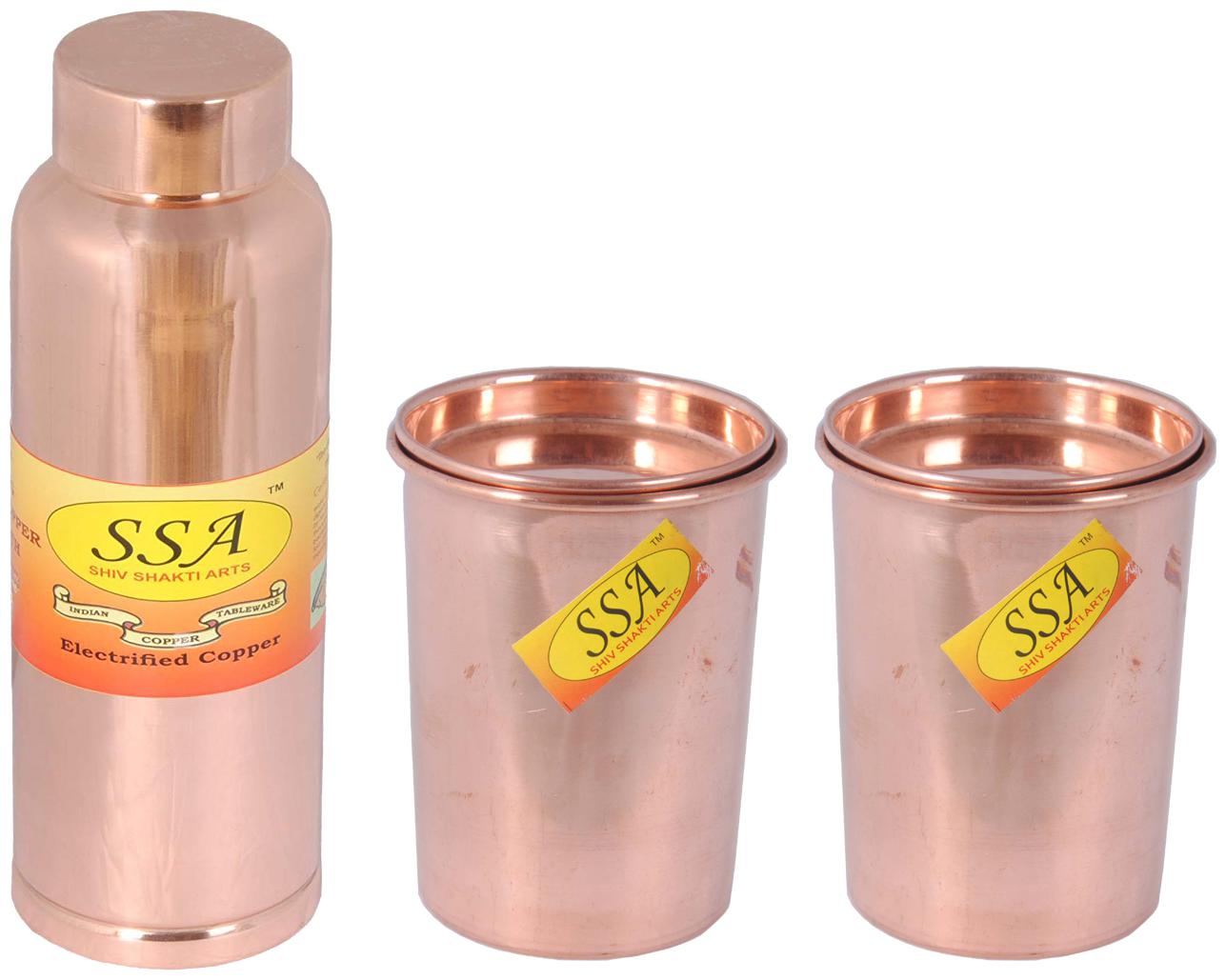 

Shiv Shakti Arts Copper Brown Water Bottle ( 1000 ml Set of 3 )