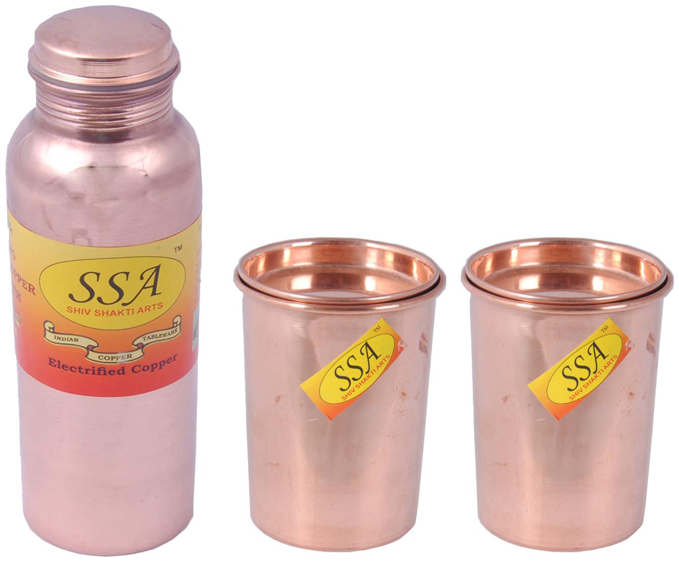 

Shiv Shakti Arts Copper Brown Water Bottle ( 500 ml Set of 3 )