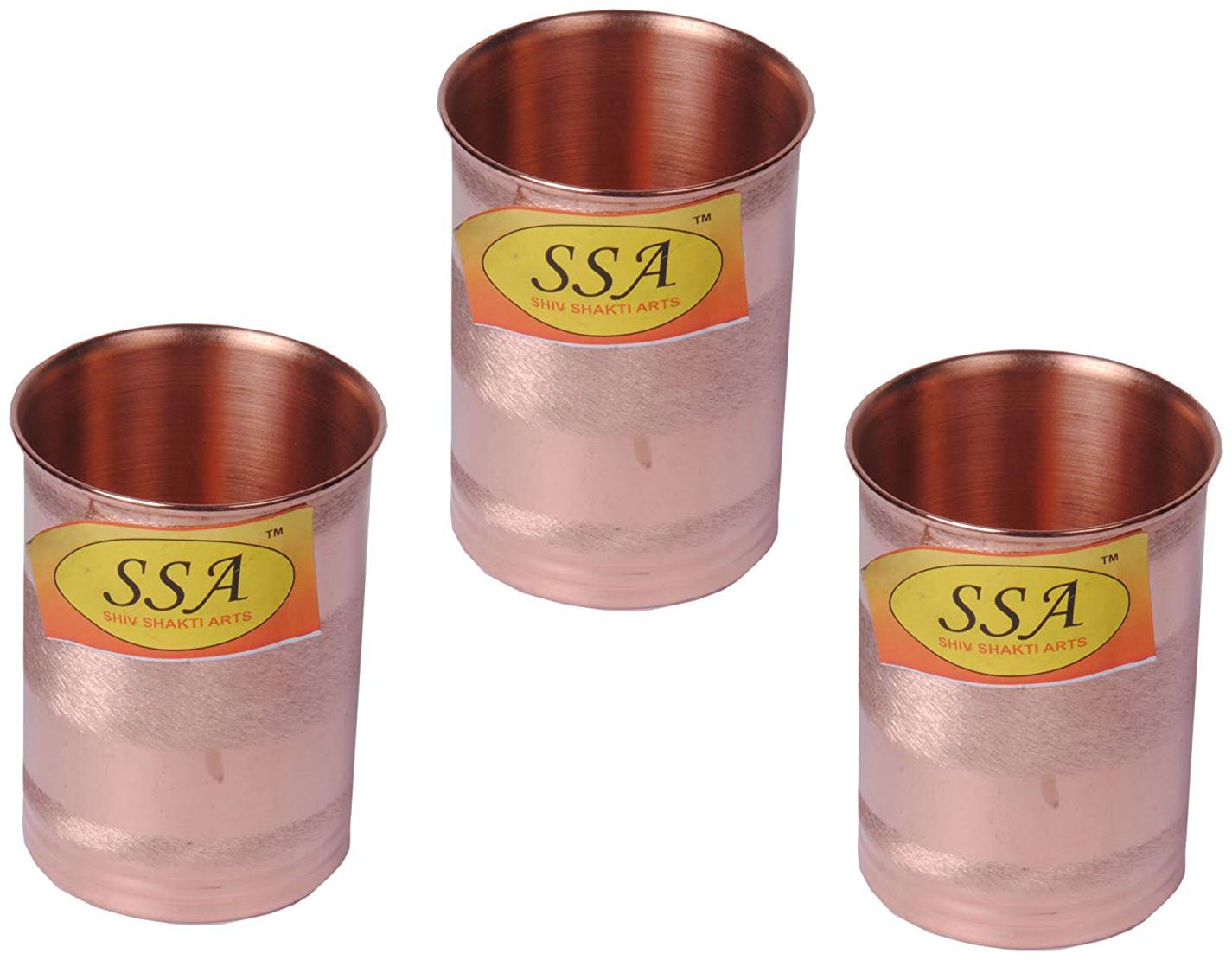

Shiv Shakti Arts Handmade Pure Copper Small Silver Touch Glass Set of 3