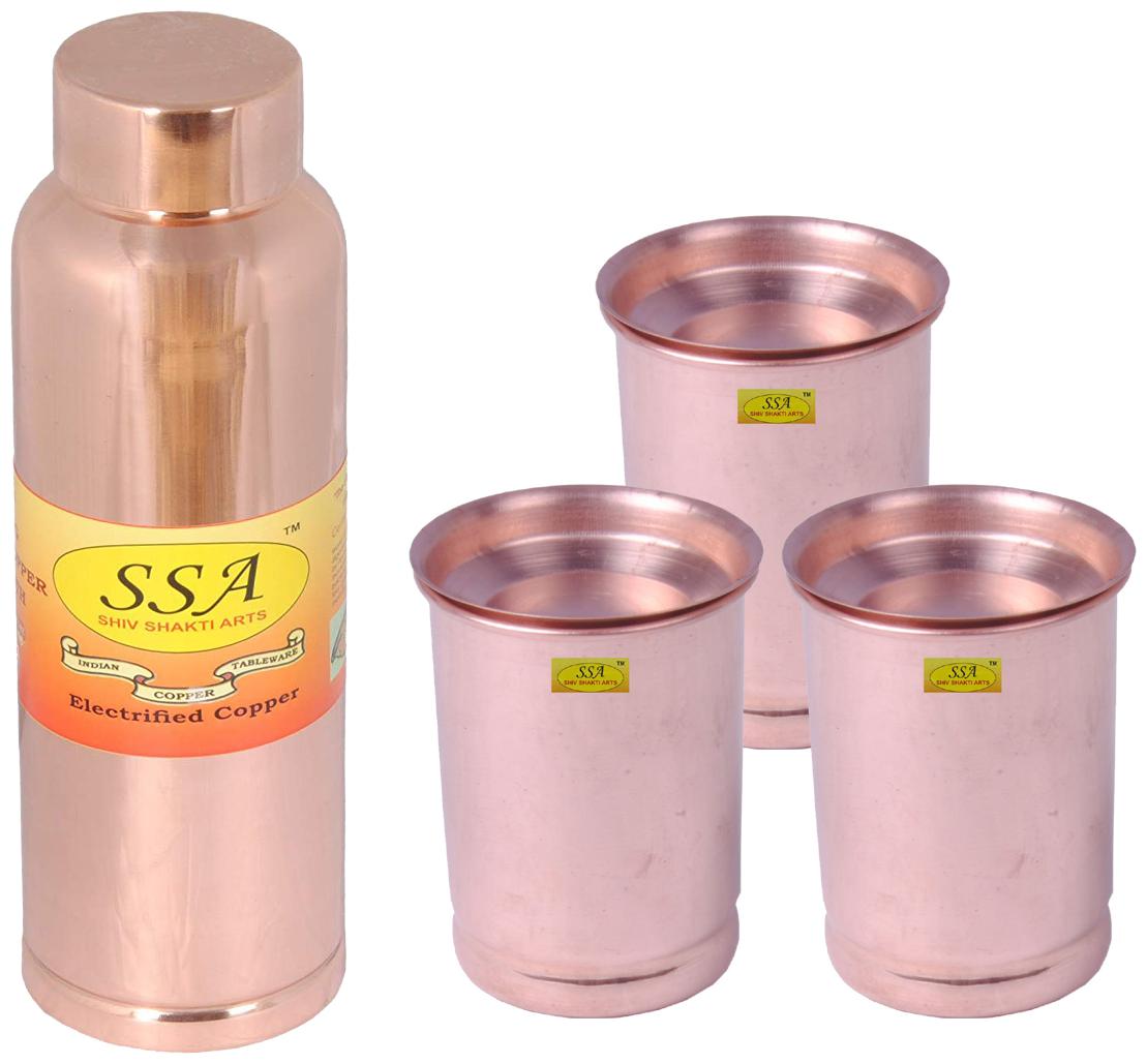 

Shiv Shakti Arts Copper Brown Water Bottle ( 1000 ml Set of 4 )