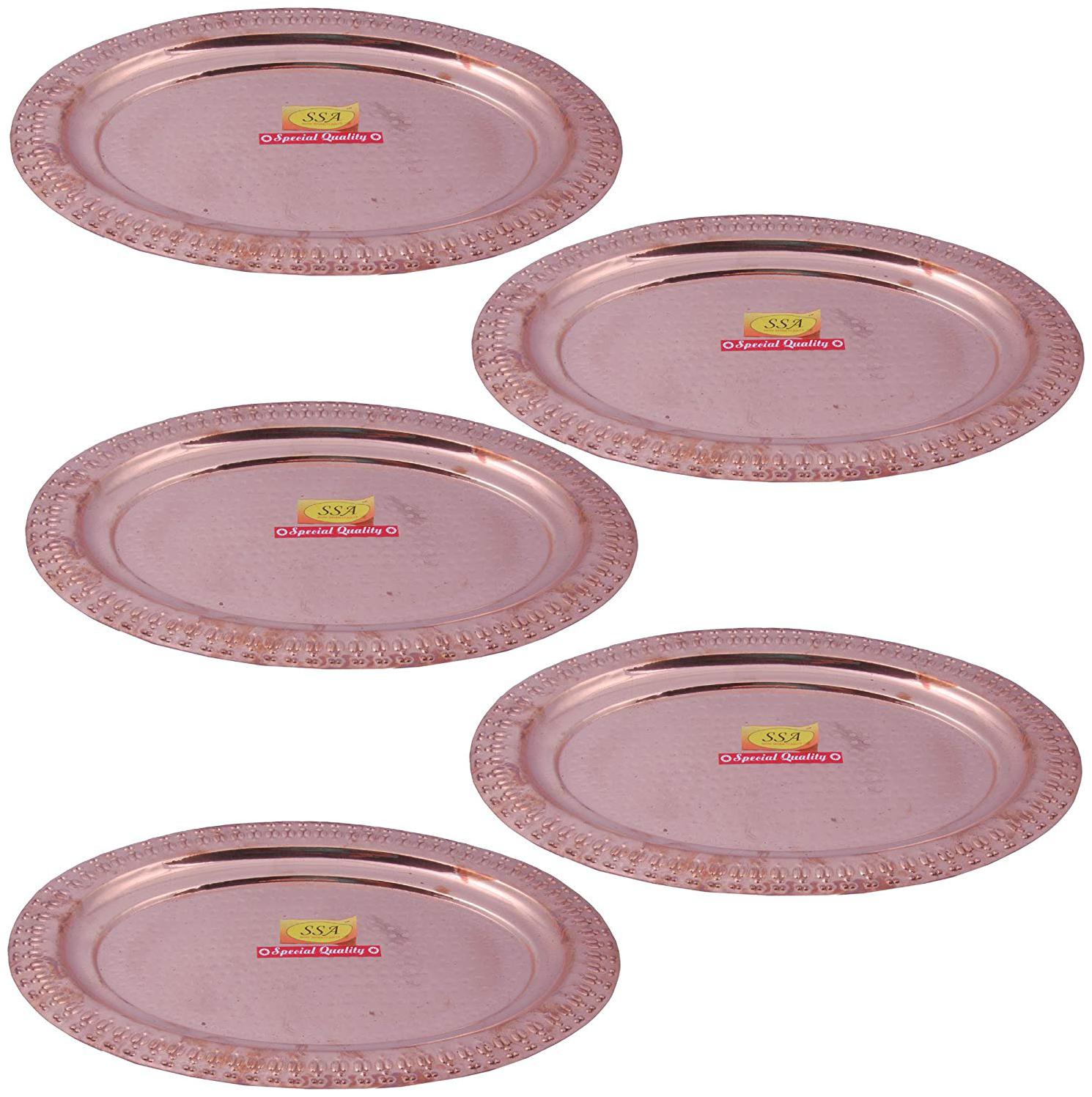 

Shiv Shakti Arts Set Of 5 15 X10 5 Pure Copper Tray Oval Shaped Hammered Designed Plate For Home Restaurant Hotel Tableware Giftware Item