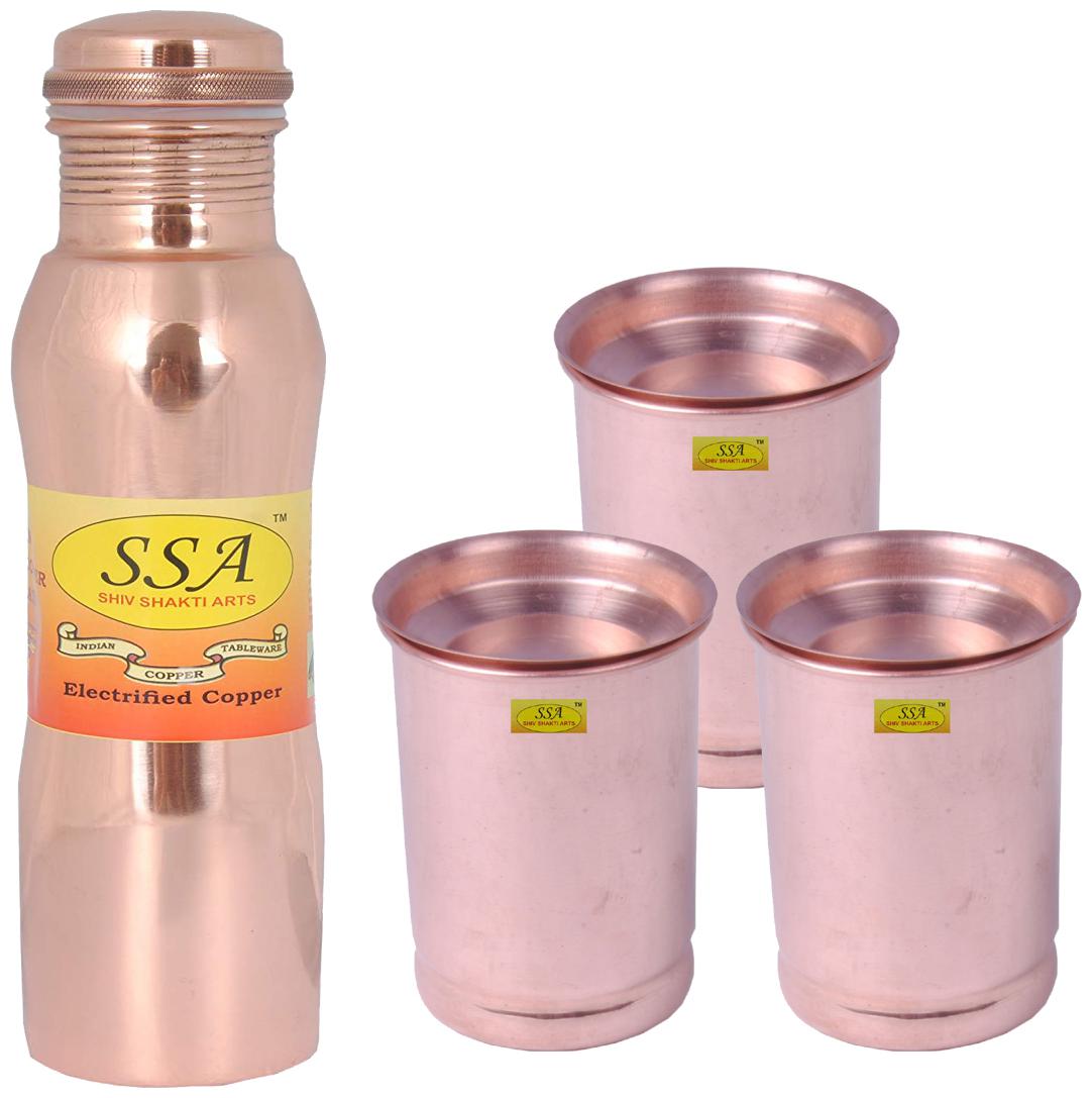 

Shiv Shakti Arts Copper Brown Water Bottle ( 1000 ml Set of 4 )