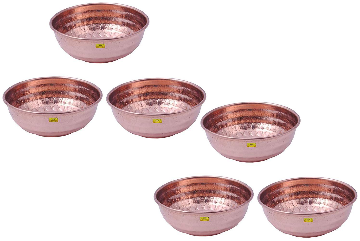 

Shiv Shakti Arts Handmade Pure Set Of 6 Copper Bowl Hammered Design Bowl With Curved Shape Volume 125 ml