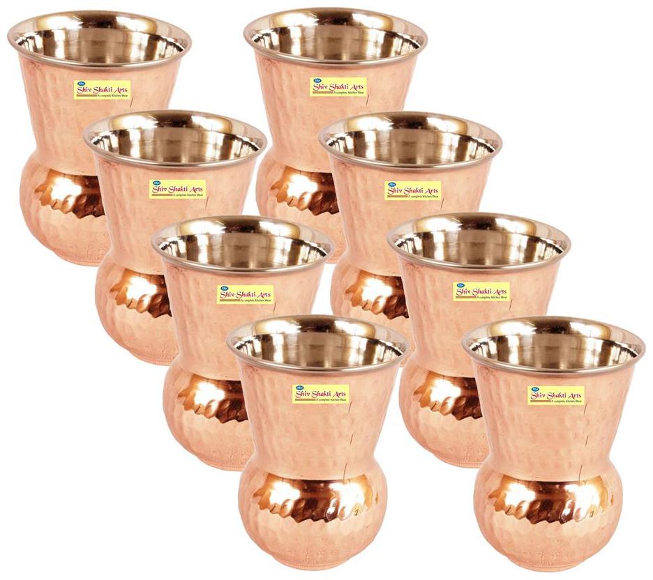 

SHIV SHAKTI ARTS Handmade Steel Copper Hammered Matka Glass Set of 8