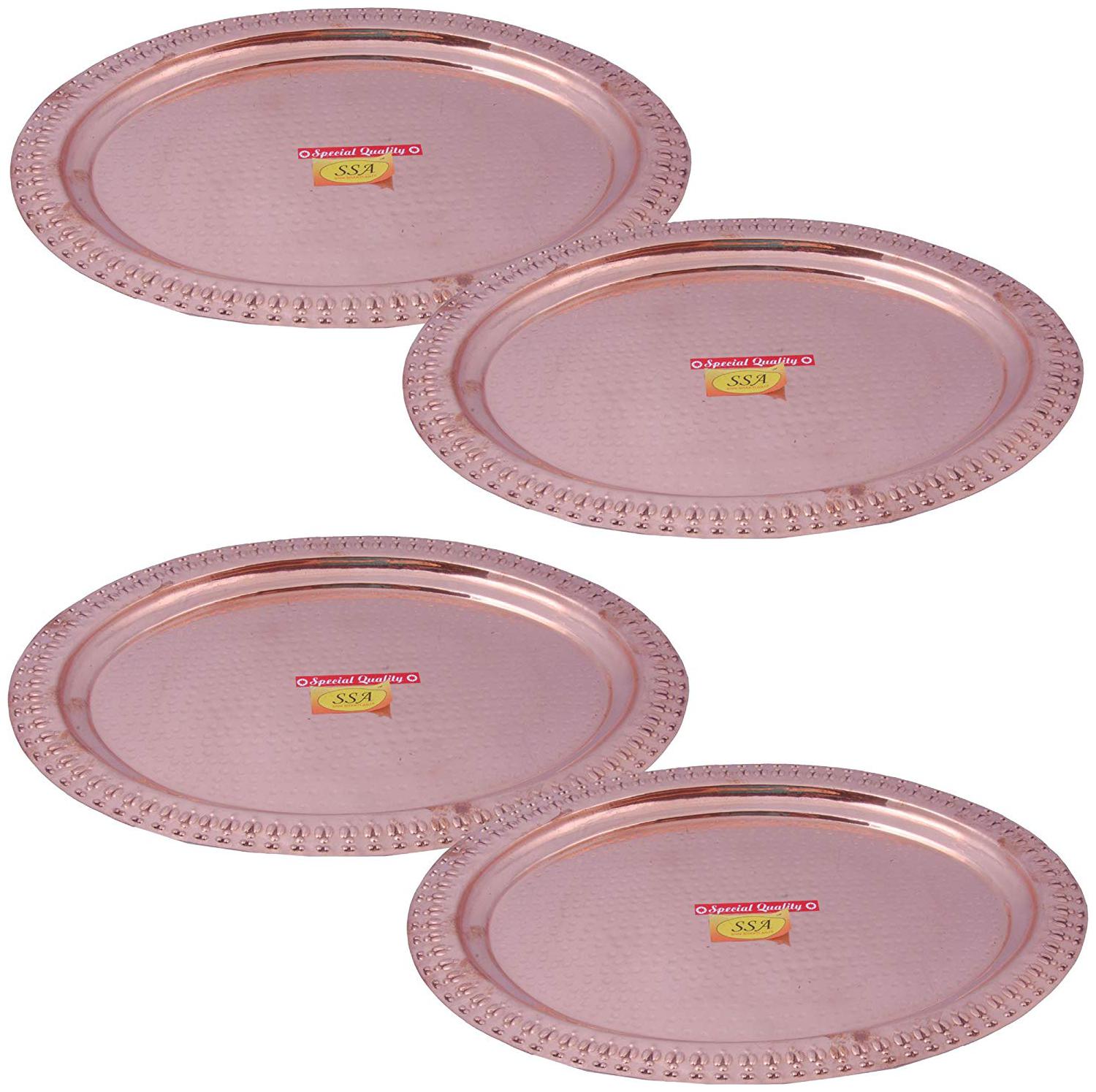 

Shiv Shakti Arts Set Of 4 16 5 X12 5 Pure Copper Tray Oval Shaped Hammered Designed Plate For Home Restaurant Hotel Tableware Giftware Item