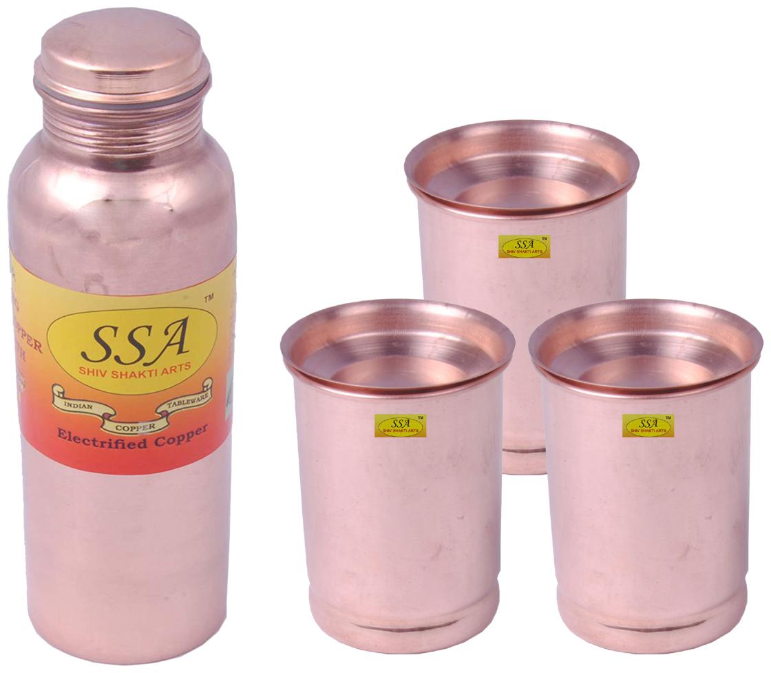 

Shiv Shakti Arts Copper Brown Water Bottle ( 500 ml Set of 4 )