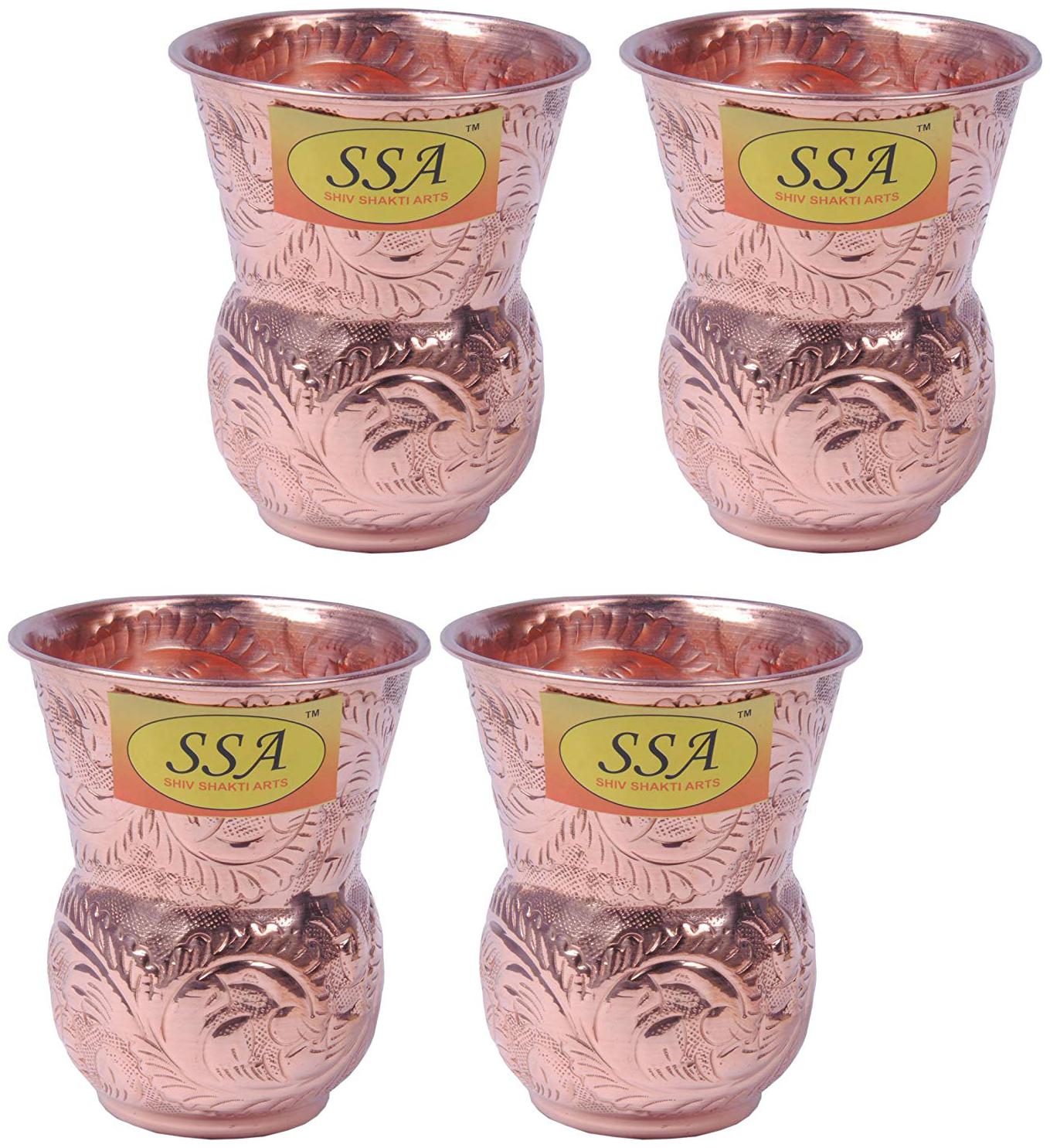 

Shiv Shakti Arts Handmade Pure Copper Designer Matka Glass Set of 4