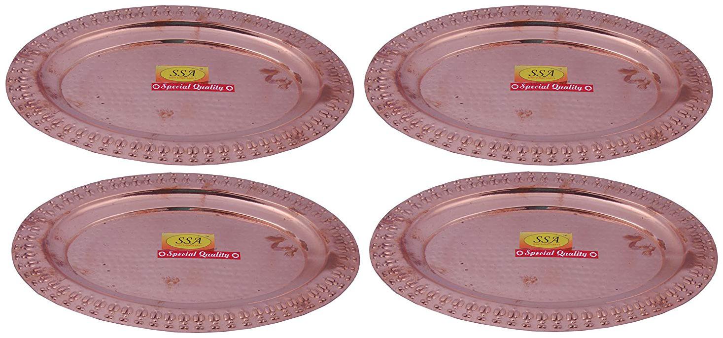 

Shiv Shakti Arts Set Of 4 13 X 9 5 Pure Copper Tray Oval Shaped Hammered Designed Plate For Home Restaurant Hotel Tableware Giftware Item