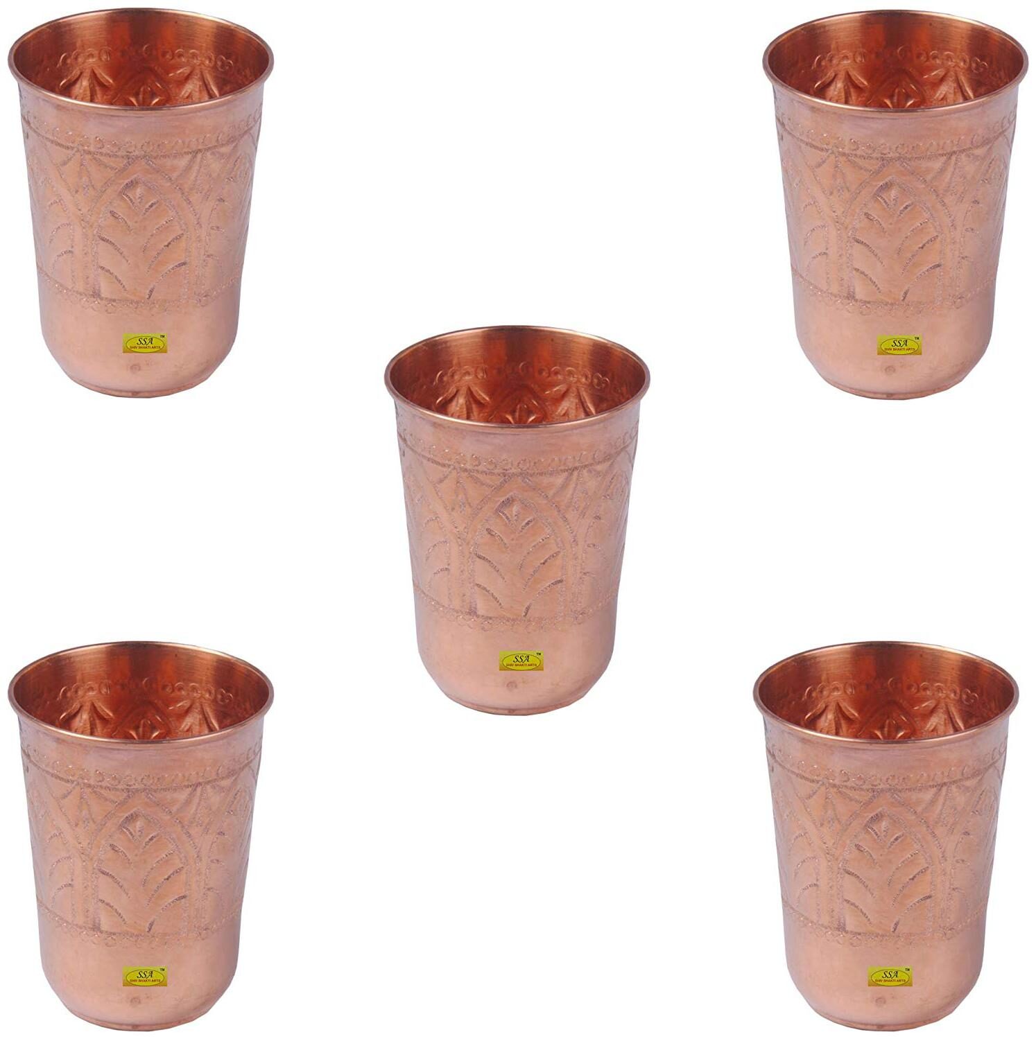

Shiv Shakti Arts Handmade Pure Copper 4 inch Designer Glass Set of 5
