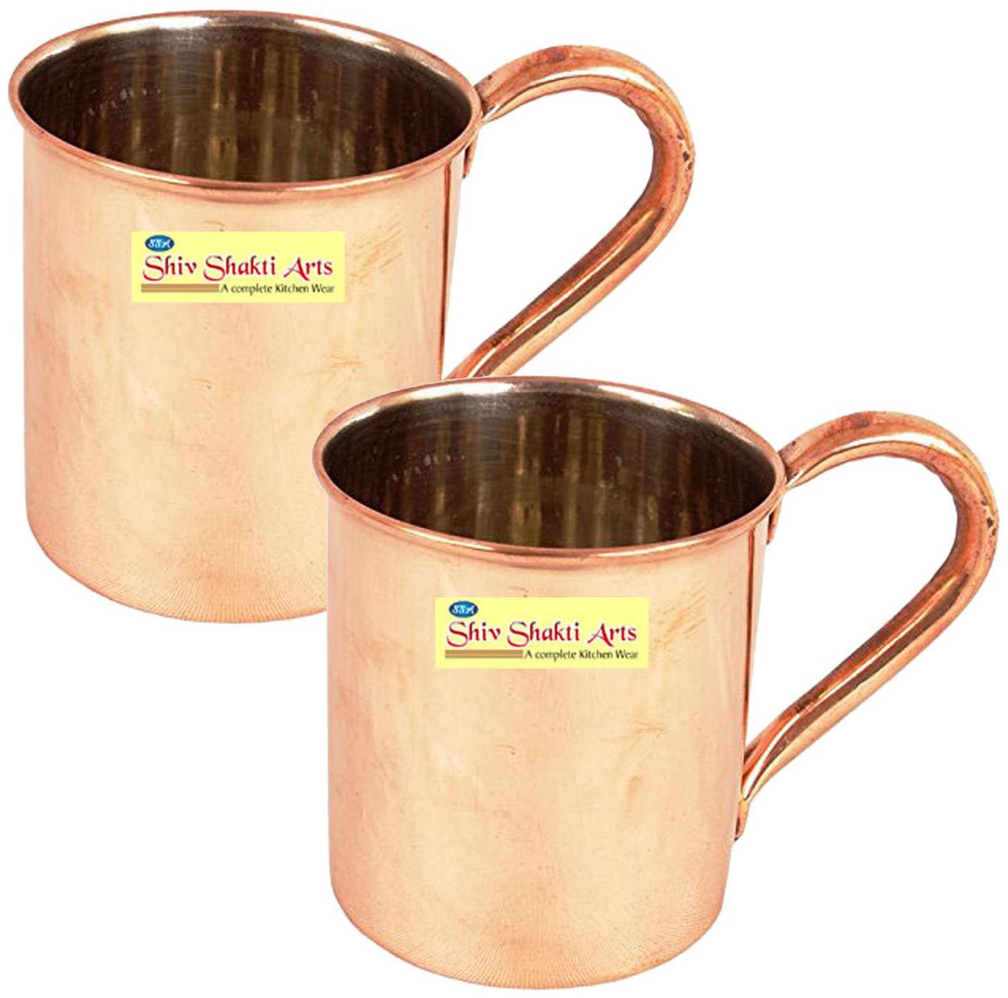 

Shiv Shakti Arts Handmade Plane Copper Nickle Mug With Handle Set of 2