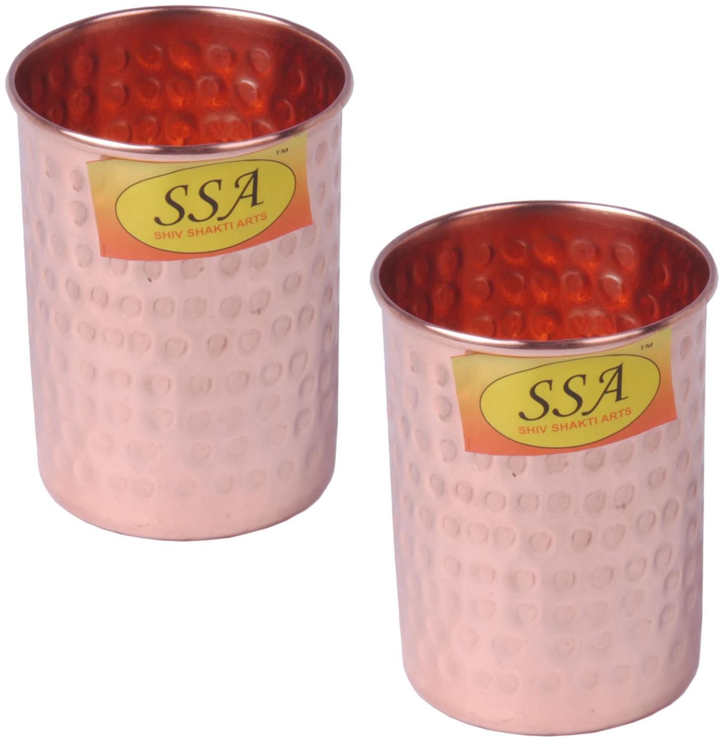 

Shiv Shakti Arts Indian Traditional Pure Copper Hammered Water Glass Tumbler Vintage Designer Kitchenware Handmade Decorative Ayurvedic Set of 2